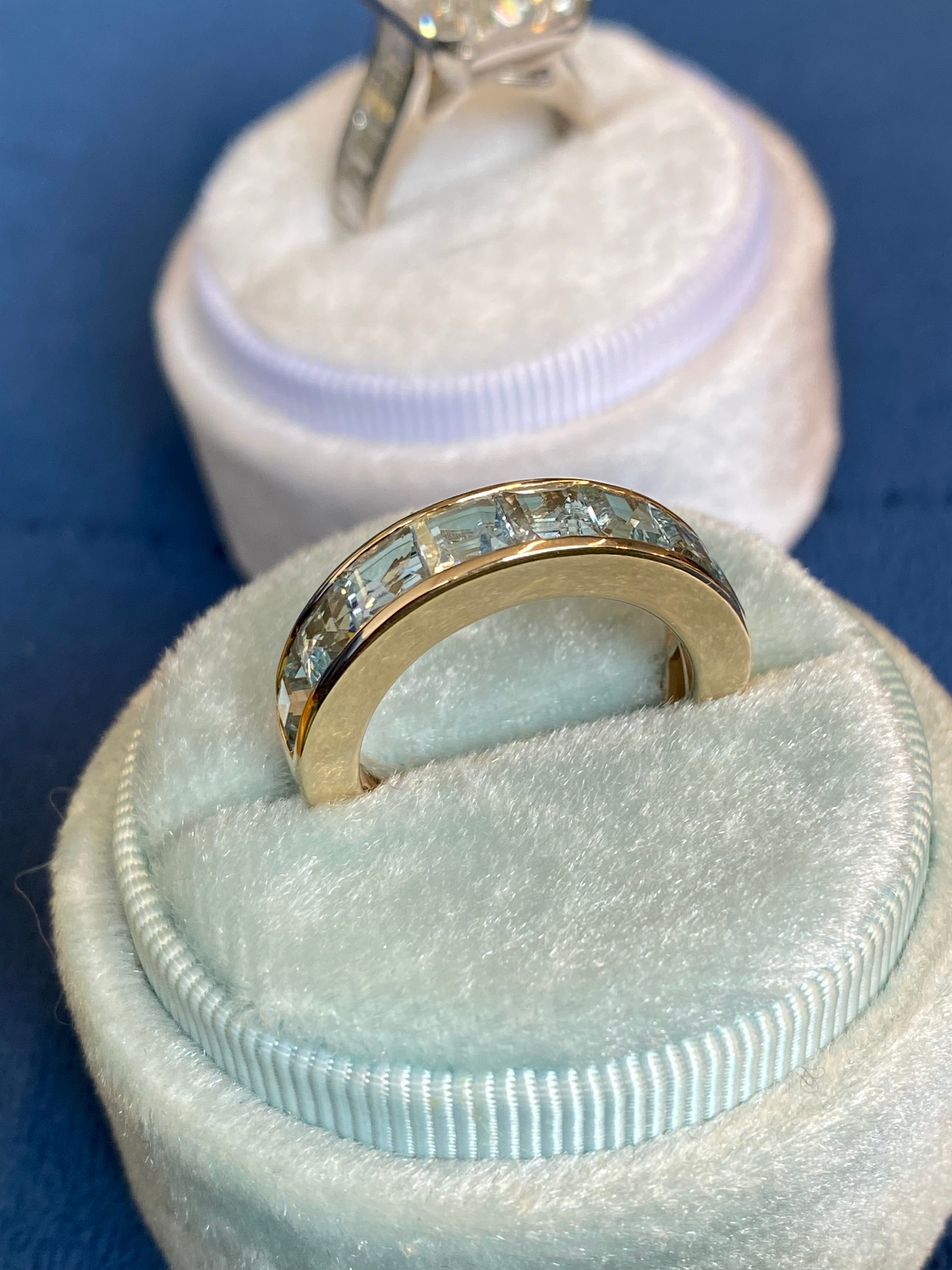 Stunning 2.33 CTW Aquamarine Eternity Ring in 9ct Yellow Gold