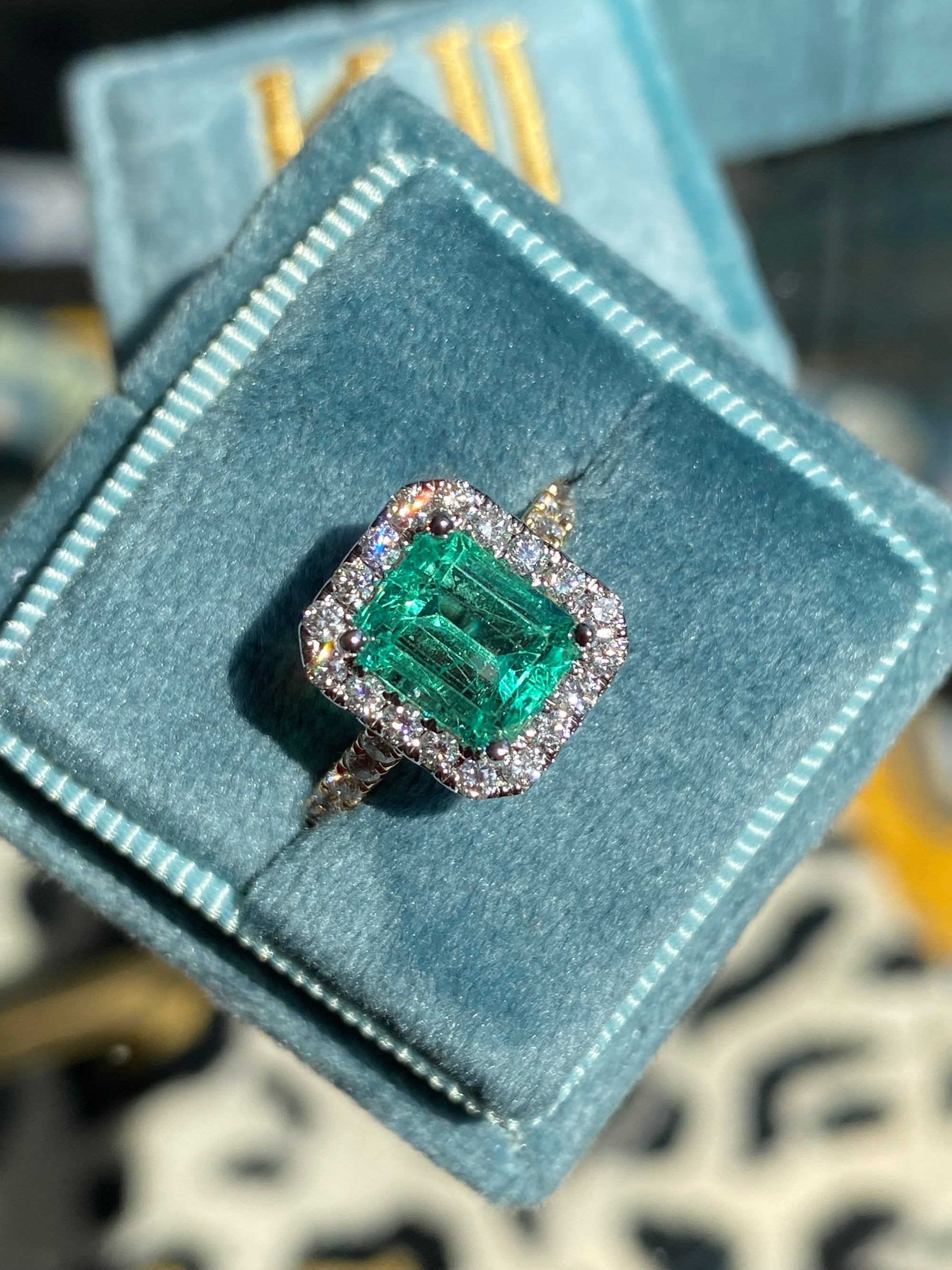 1.64 Carat Colombian Emerald and Natural Diamond Ring in 18ct White and Yellow Gold