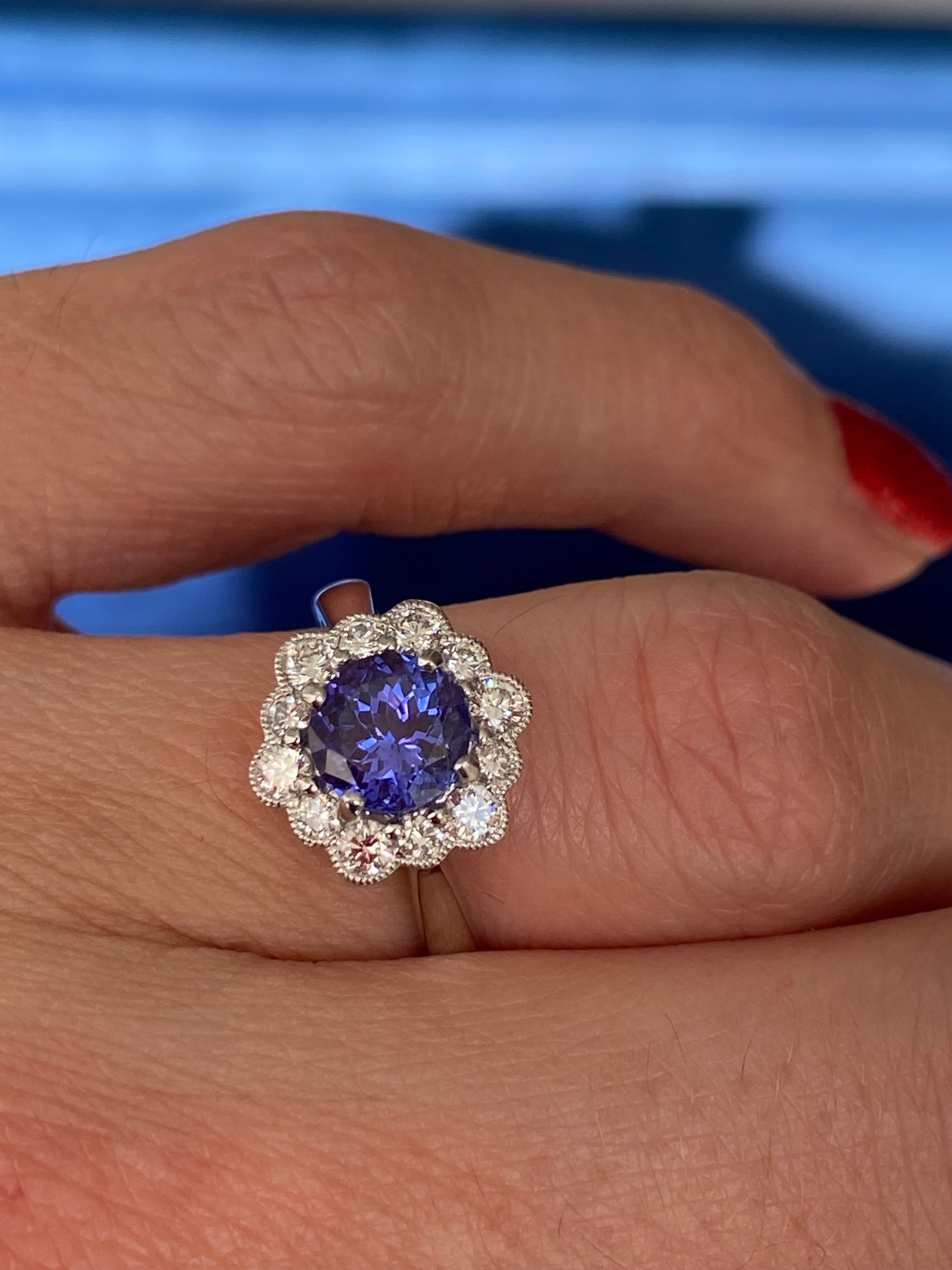 1.80 CTW Tanzanite and Natural Diamond Ring in Platinum