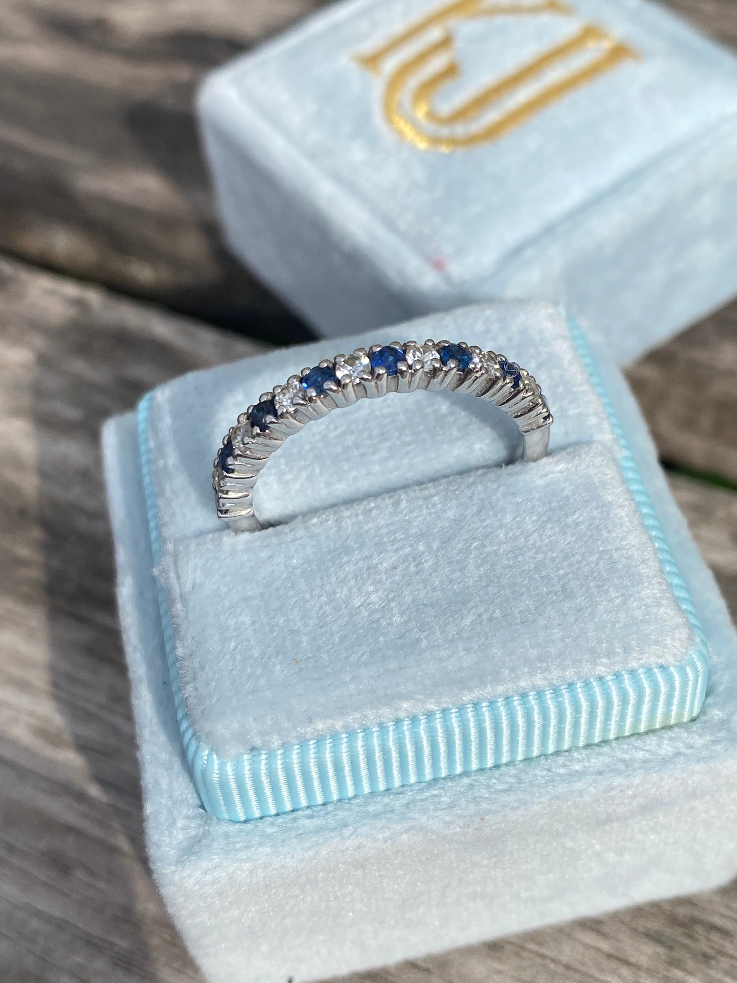0.47ctw Natural Sapphire and Moissanite Eternity Stacking Ring