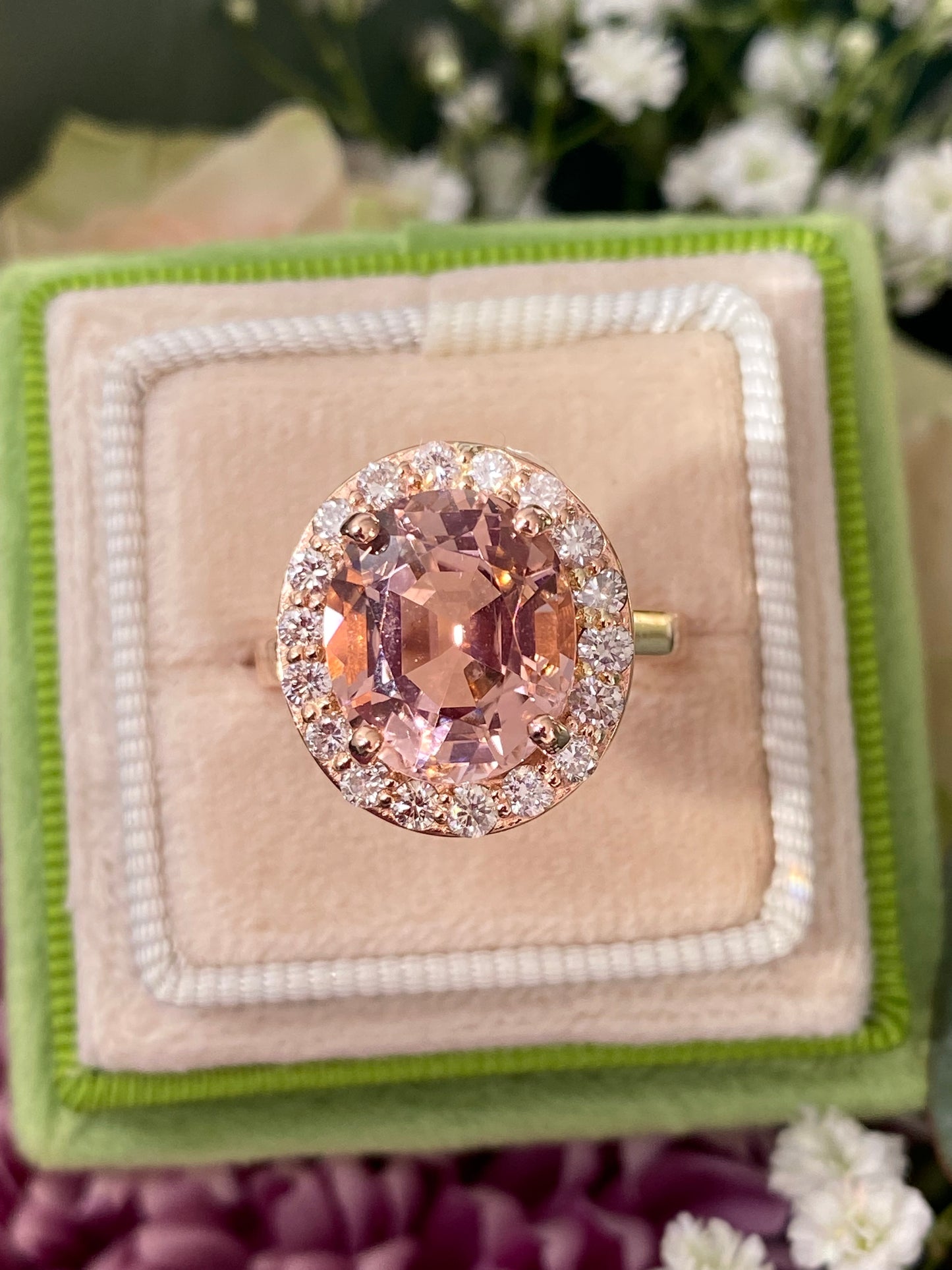6.00 Carat Oval-Cut Pink Tourmaline and Diamond Halo Ring in 18ct Rose Gold