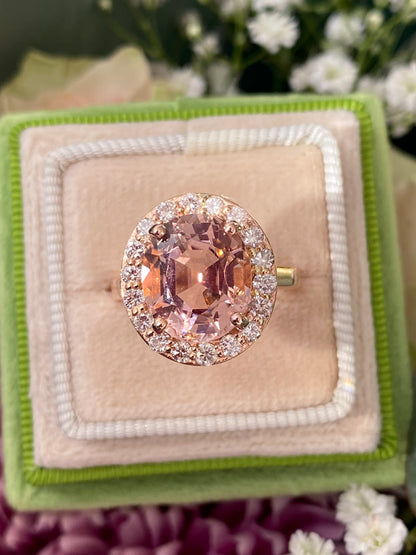 6.00 Carat Oval-Cut Pink Tourmaline and Diamond Halo Ring in 18ct Rose Gold