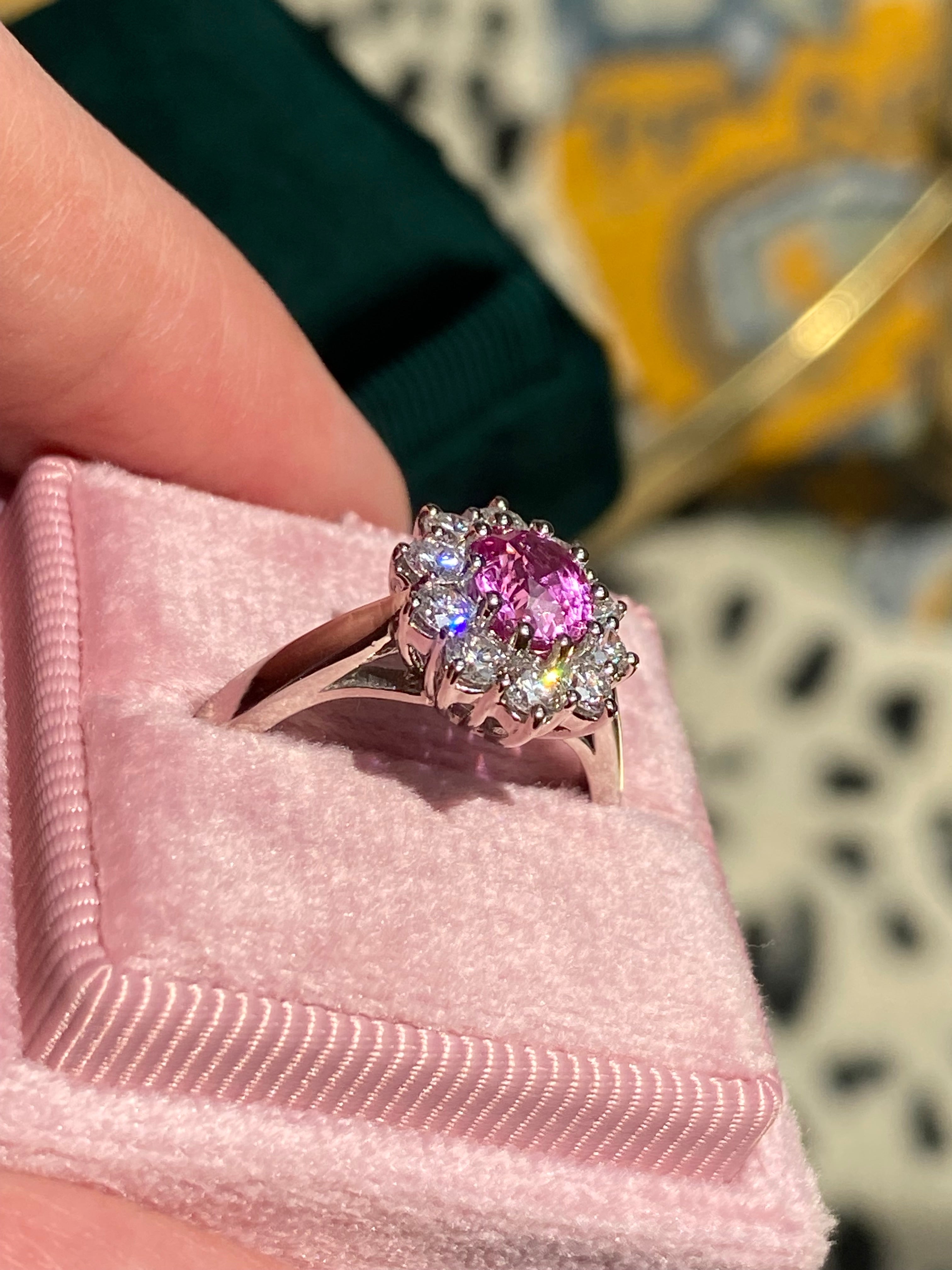 1.81 CTW Pink Sapphire and Natural Diamond Ring in Platinum
