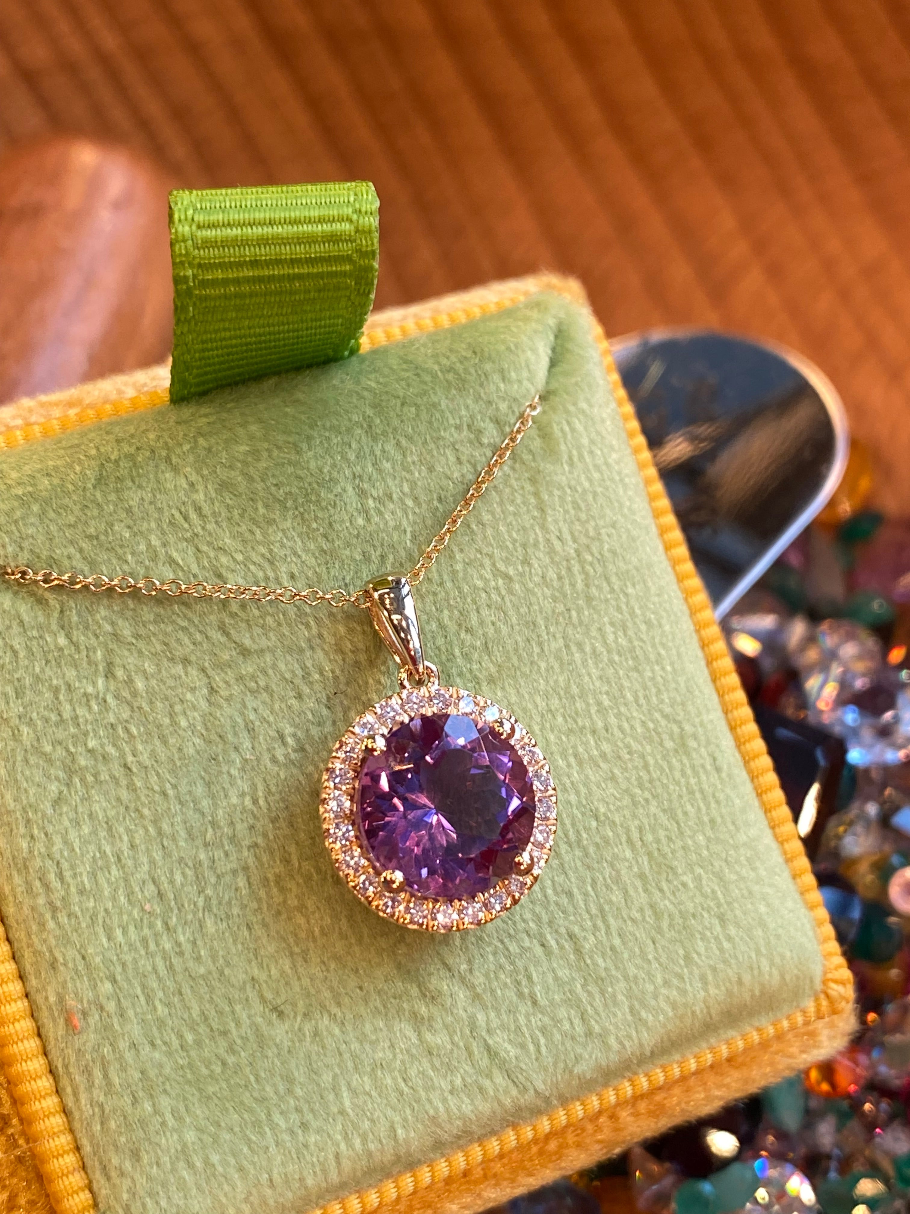 2.72 CTW Amethyst and Natural Diamond Pendant Necklace in 9ct Yellow Gold