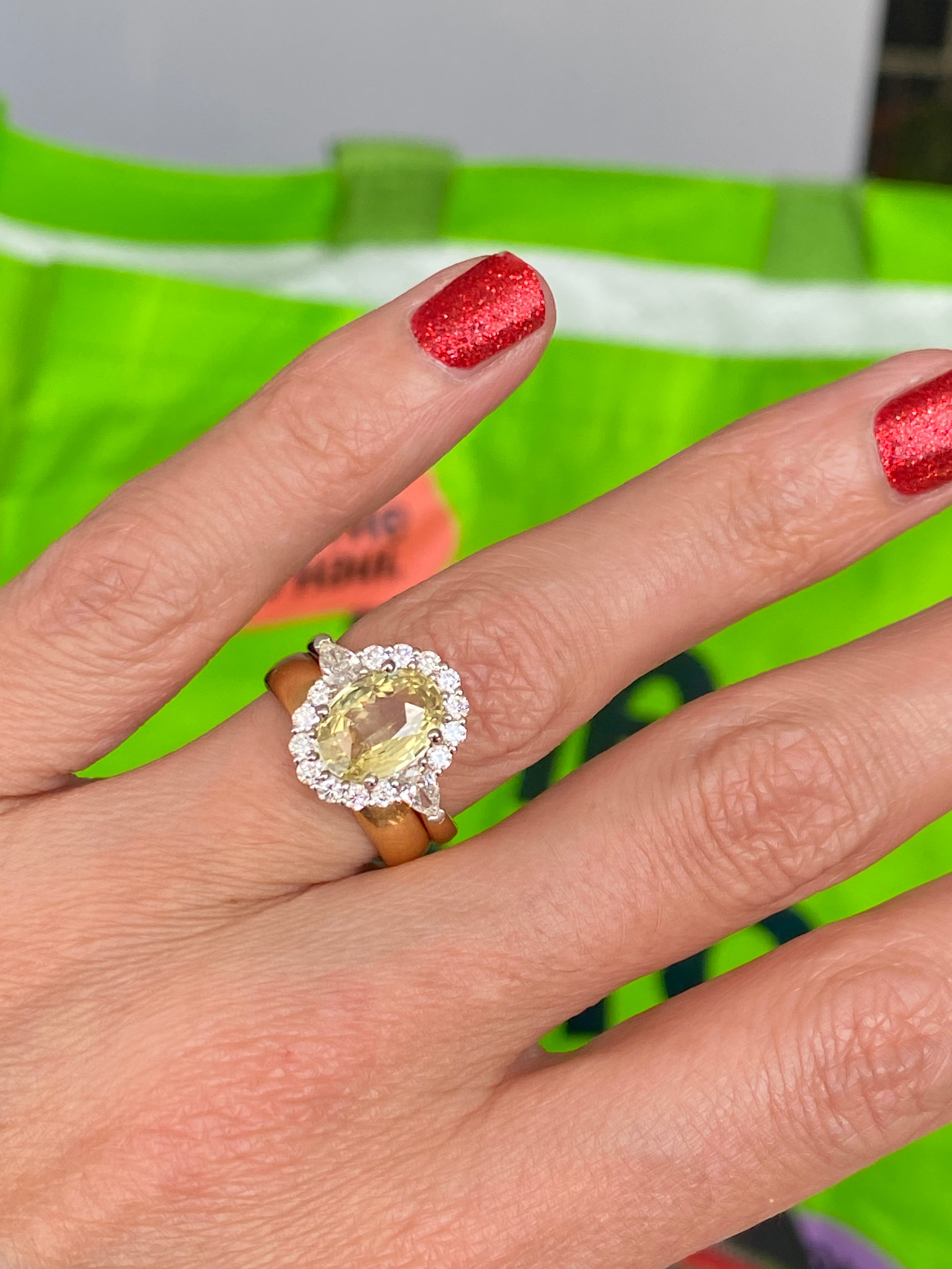 3.73 CTW Yellow Sapphire and Natural Diamond Ring in Platinum and 18ct Yellow Gold