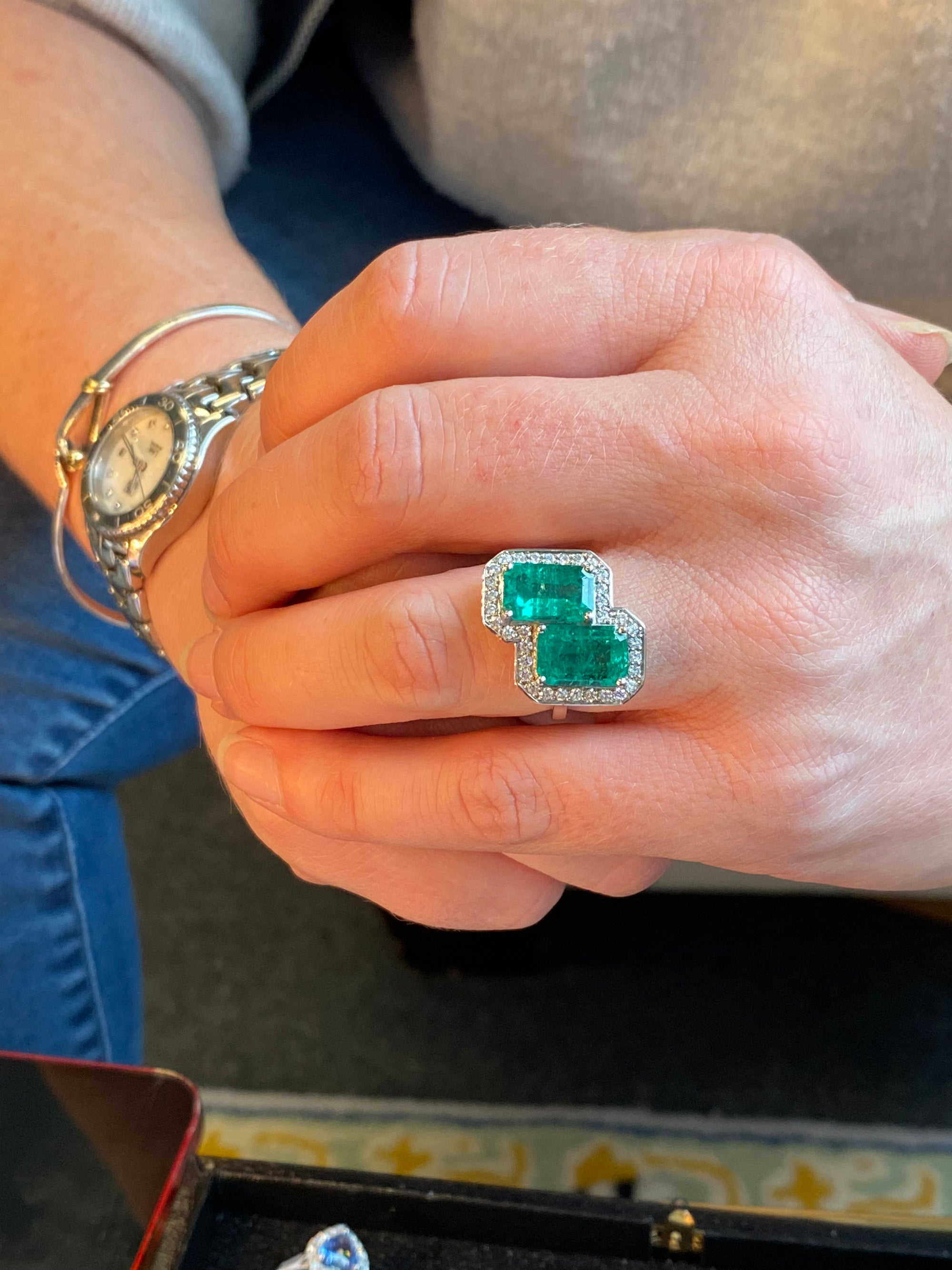 5.37 CTW Colombian Emerald and Natural Diamond Ring in Platinum