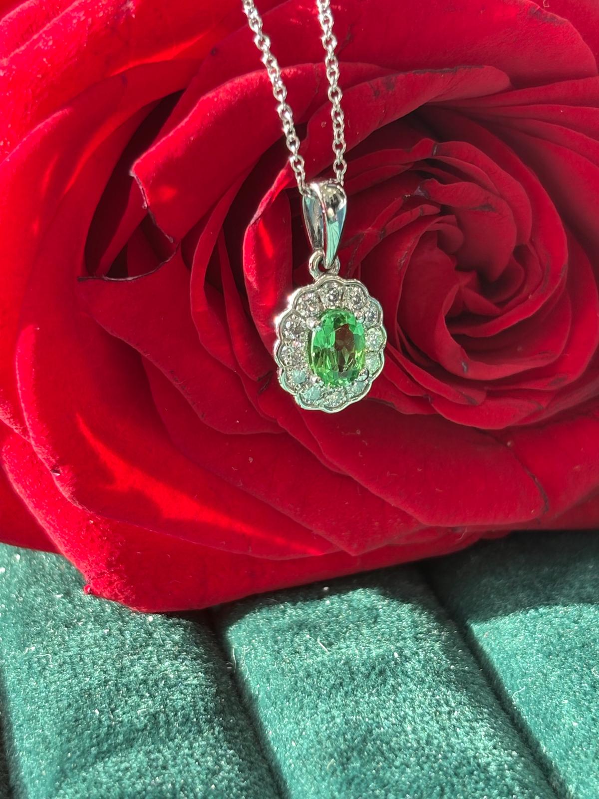 0.64 CTW Tsavorite Garnet and Natural Diamond Pendant Necklace in 18ct White Gold