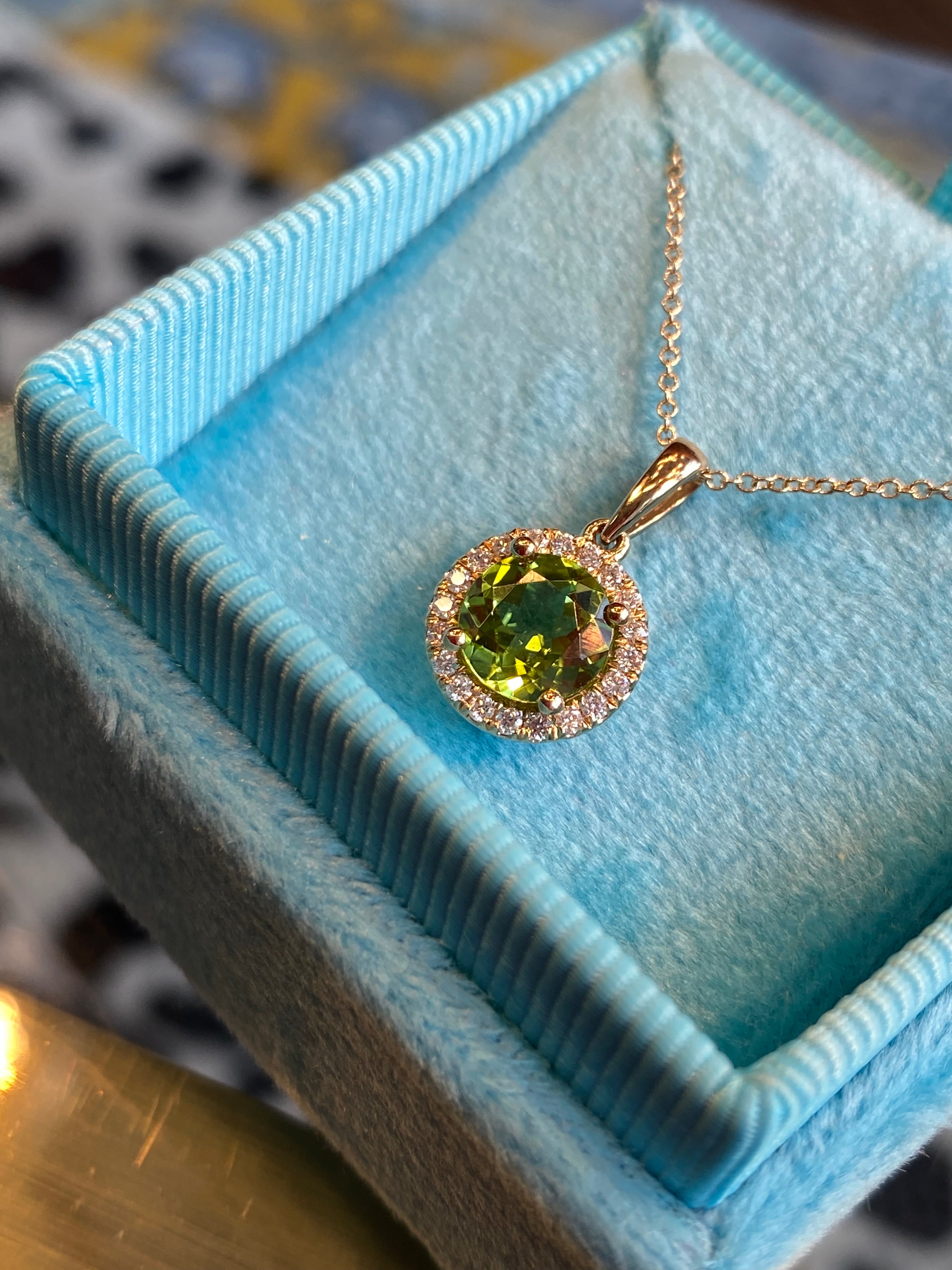 1.27 CTW Peridot and Natural Diamond Pendant Necklace in 9ct Yellow Gold
