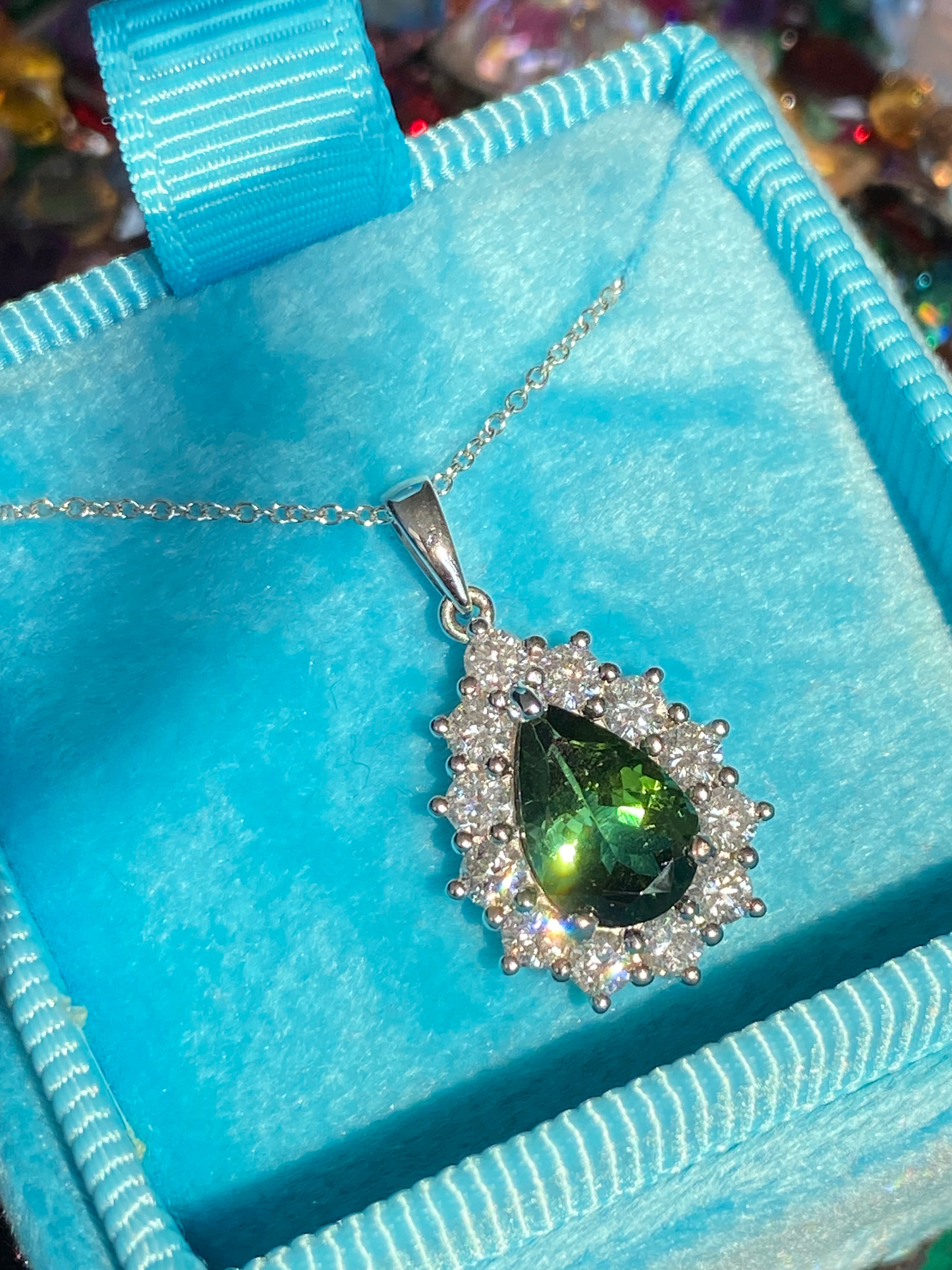 2.61 CTW Green Tourmaline and Natural Diamond Pendant Necklace in 18ct White Gold