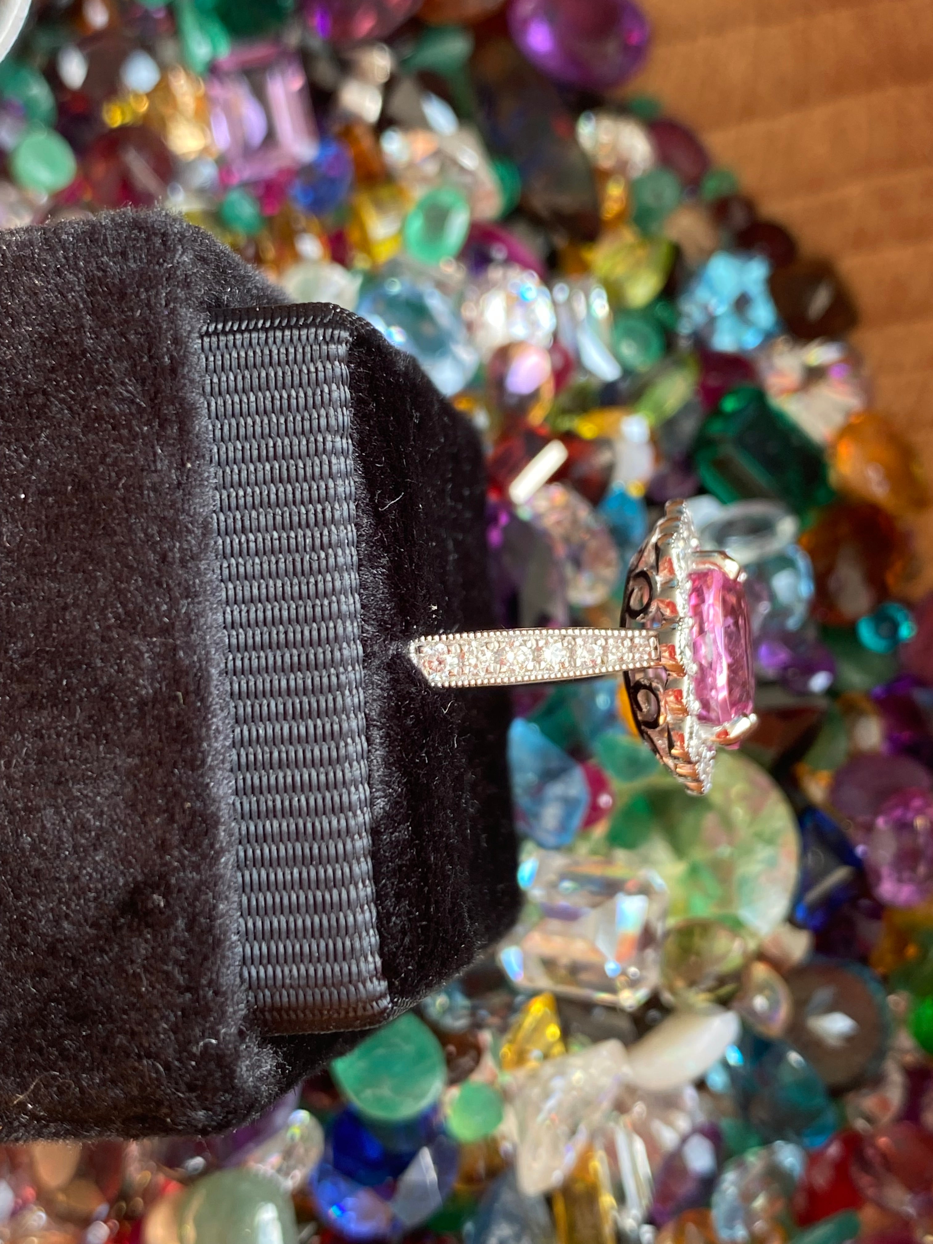 3.01 CTW Pink Tourmaline and Natural Diamond Halo Ring in Platinum