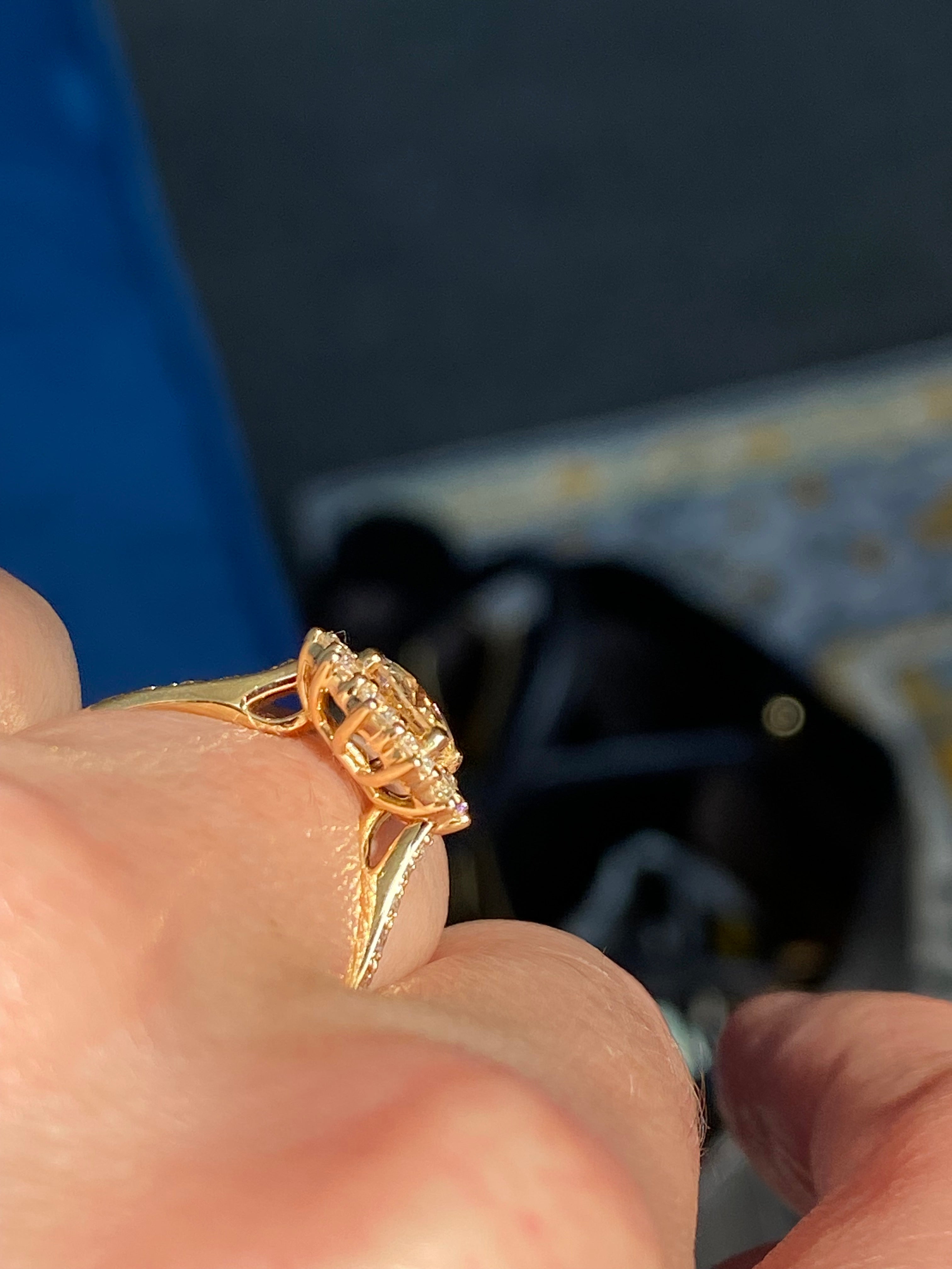 2.24 CTW Peach Sapphire and Natural Diamond Halo Ring in 18ct Yellow Gold