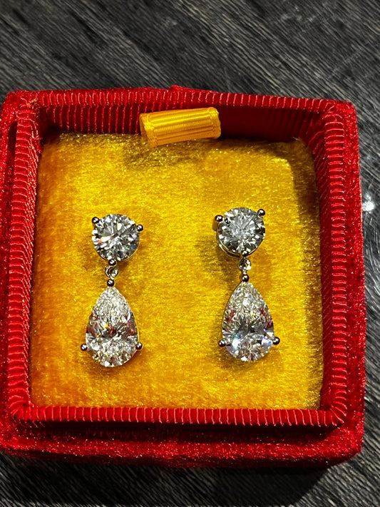 6.00 CTW + Lab Grown Diamond Round and Pear Cut Earrings, at Least F Colour / VVS Clarity