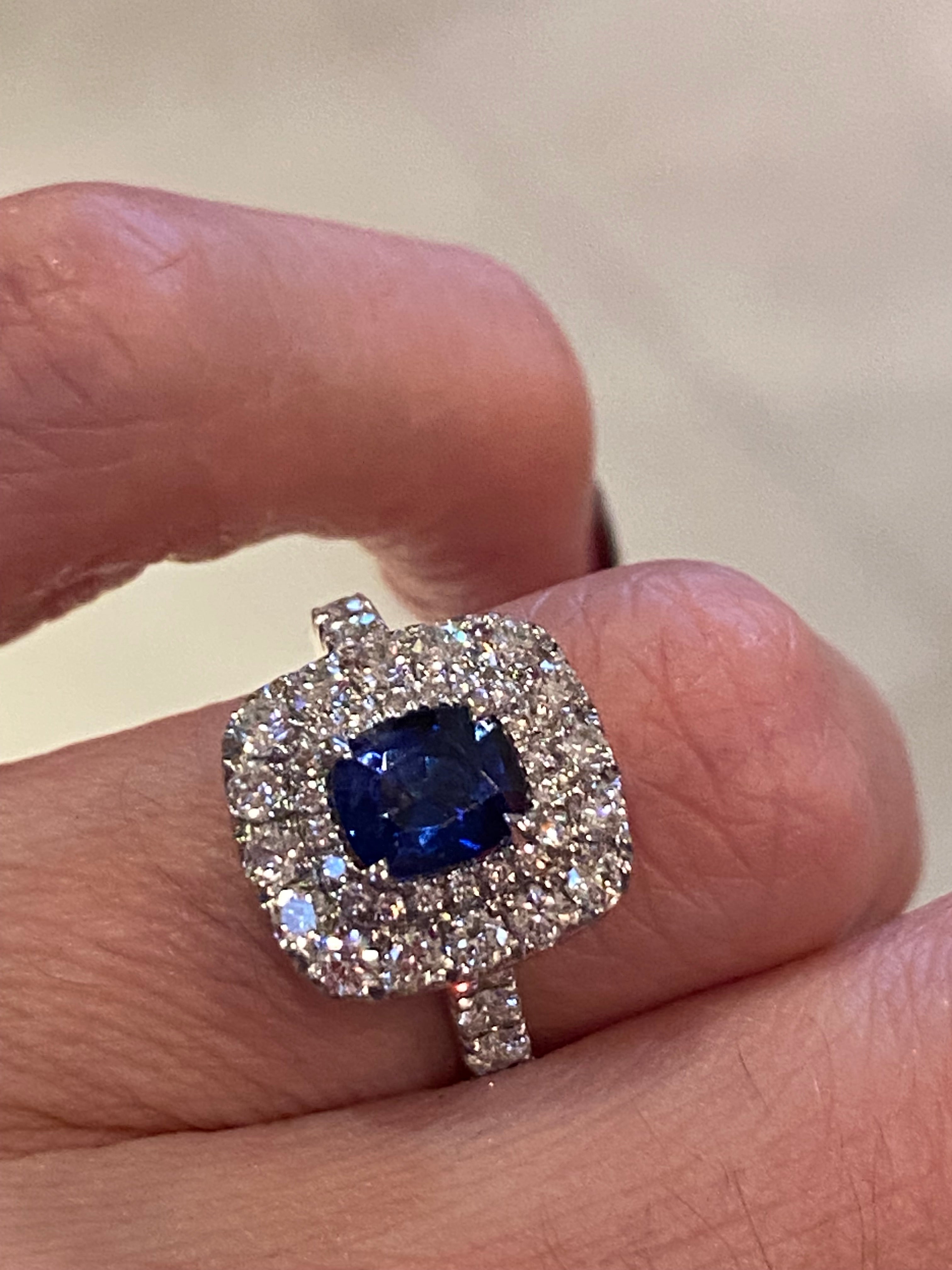 2.48 CTW Blue Ceylon Sapphire and Natural Diamond Double Halo Ring in Platinum