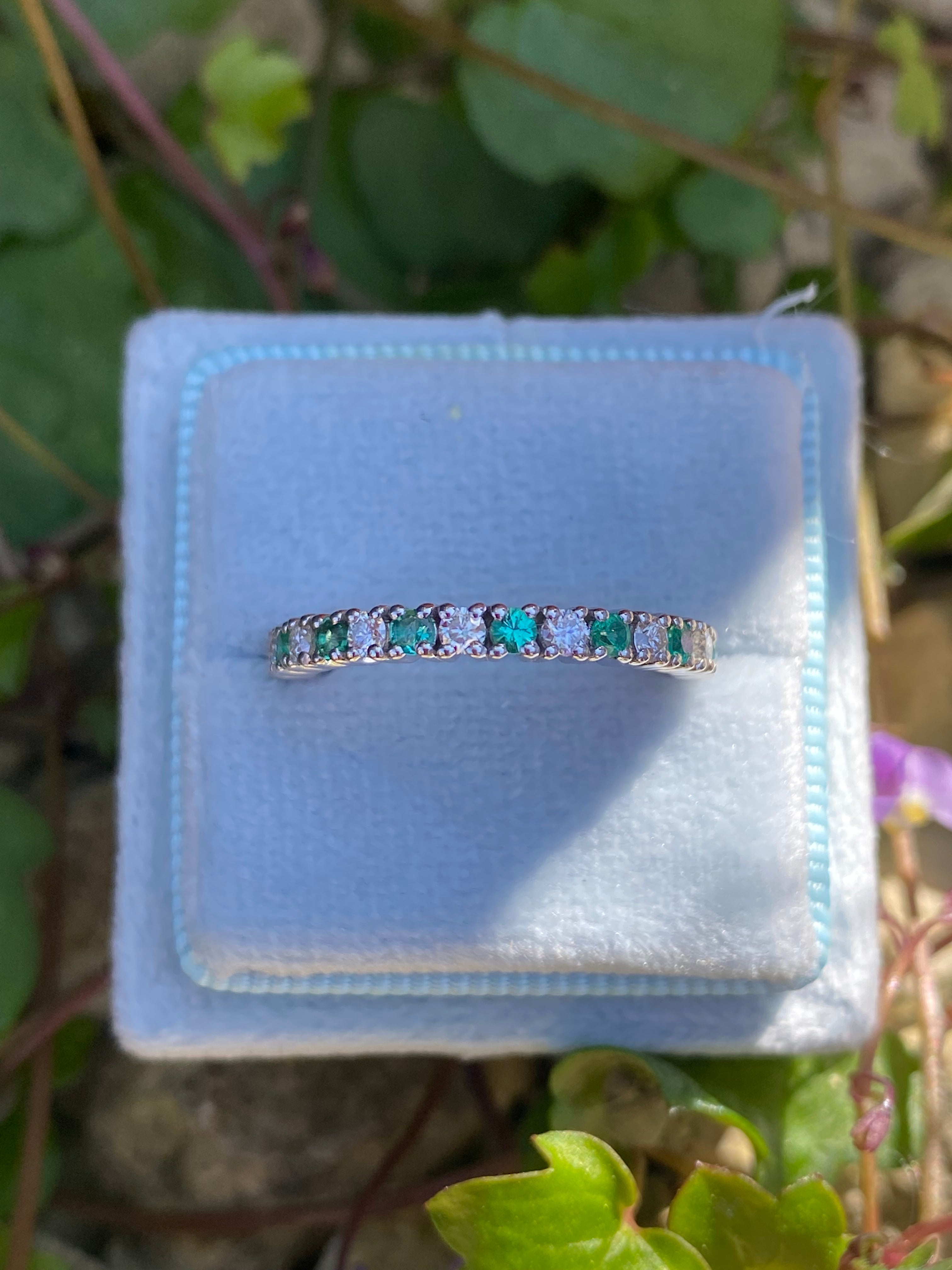 0.47ctw Natural Emerald and Moissanite Eternity Stacking Ring