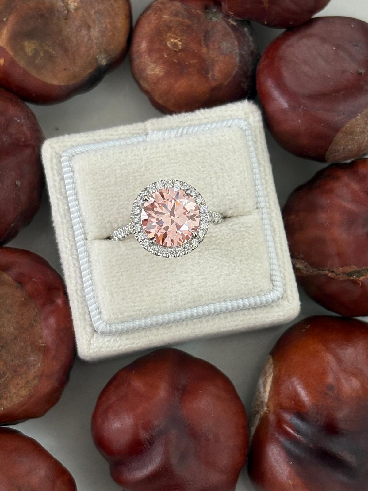 3.52 CTW Fancy Pink Lab Grown Diamond Halo Ring in Platinum