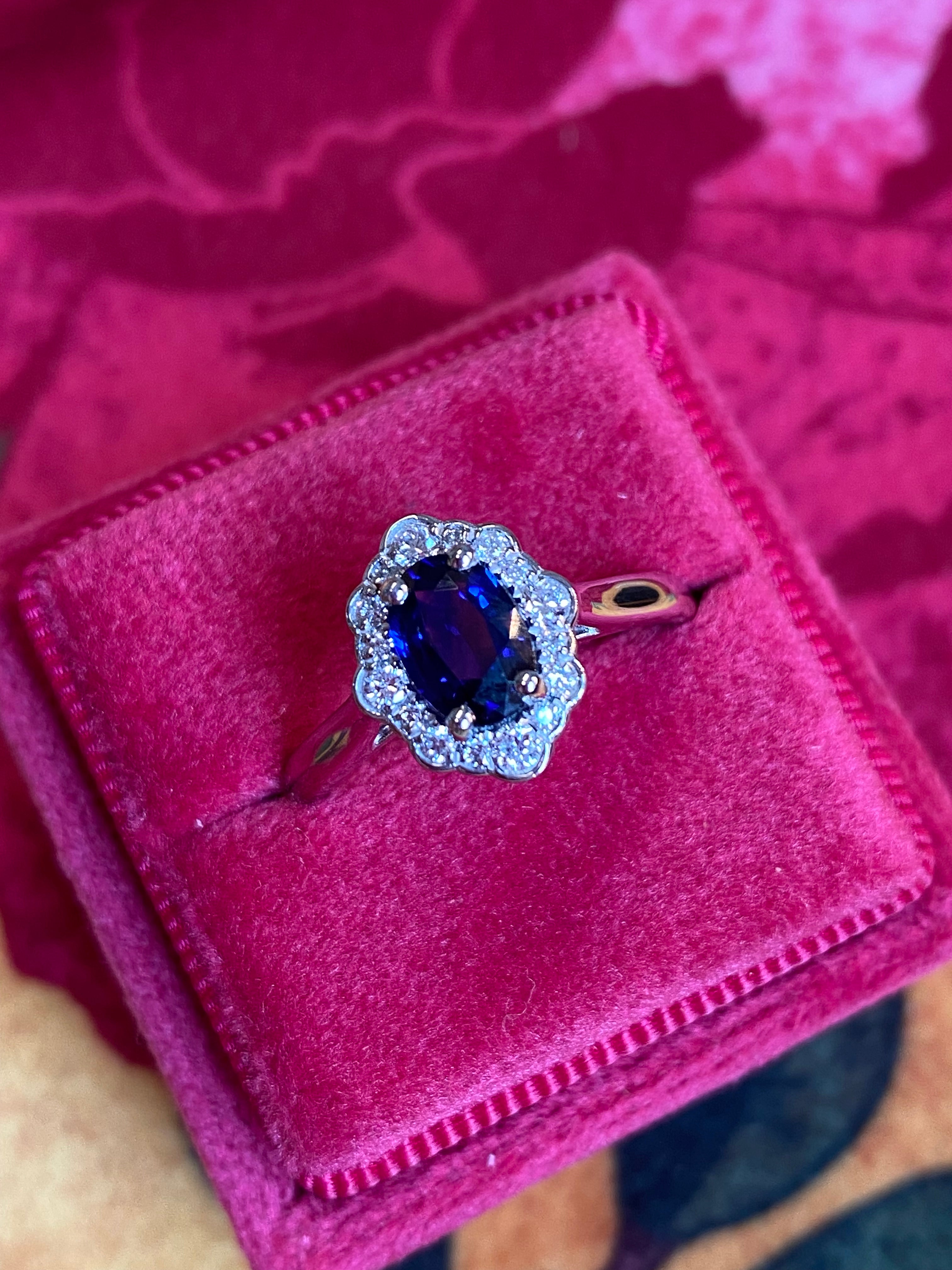 1.26 CTW Art Deco Style Blue Ceylon Sapphire and Natural Diamond Halo Ring in Platinum
