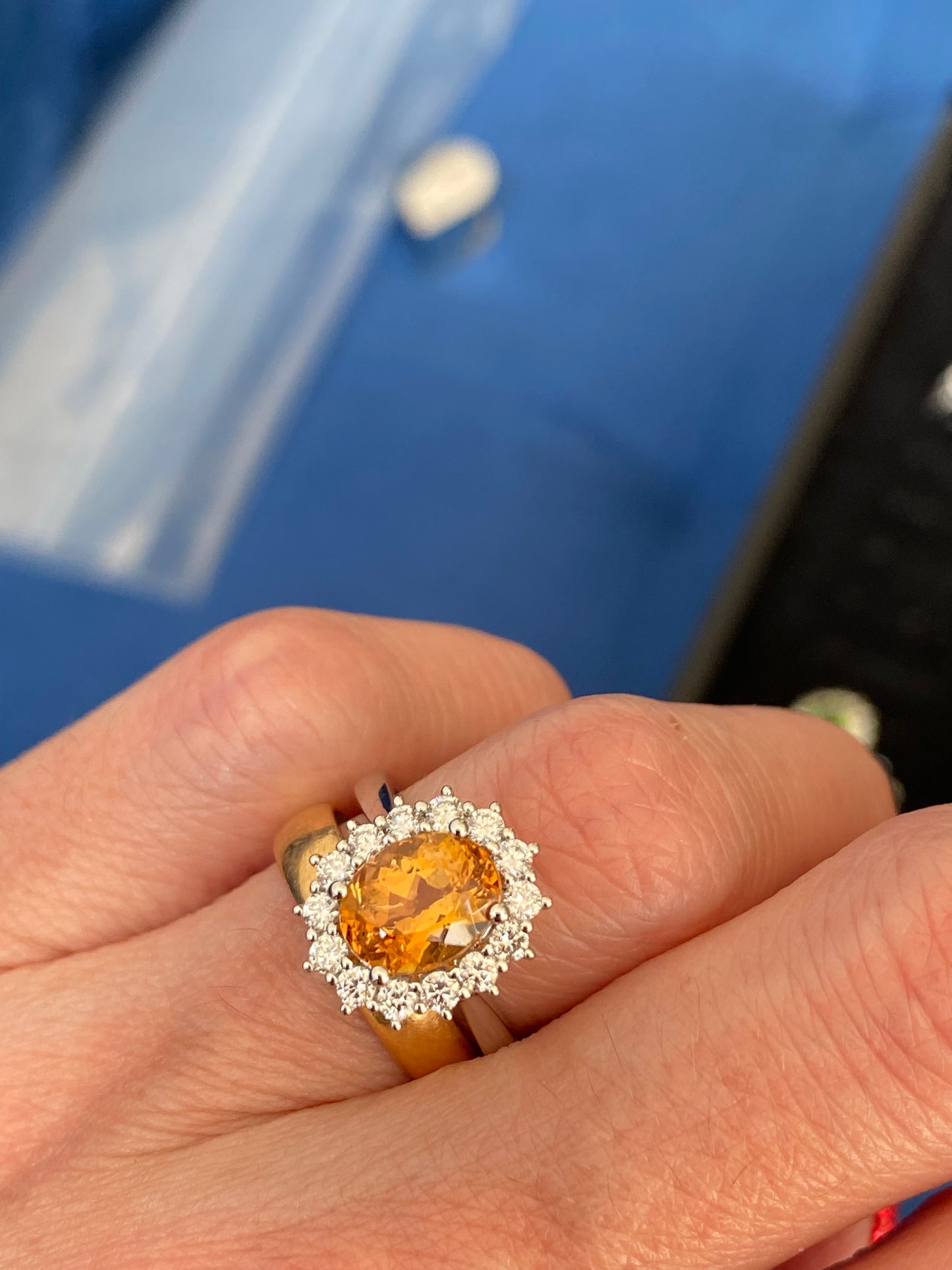 2.46 Carat Golden Topaz and Natural Diamond Ring in Platinum