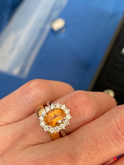 2.46 Carat Golden Topaz and Natural Diamond Ring in Platinum