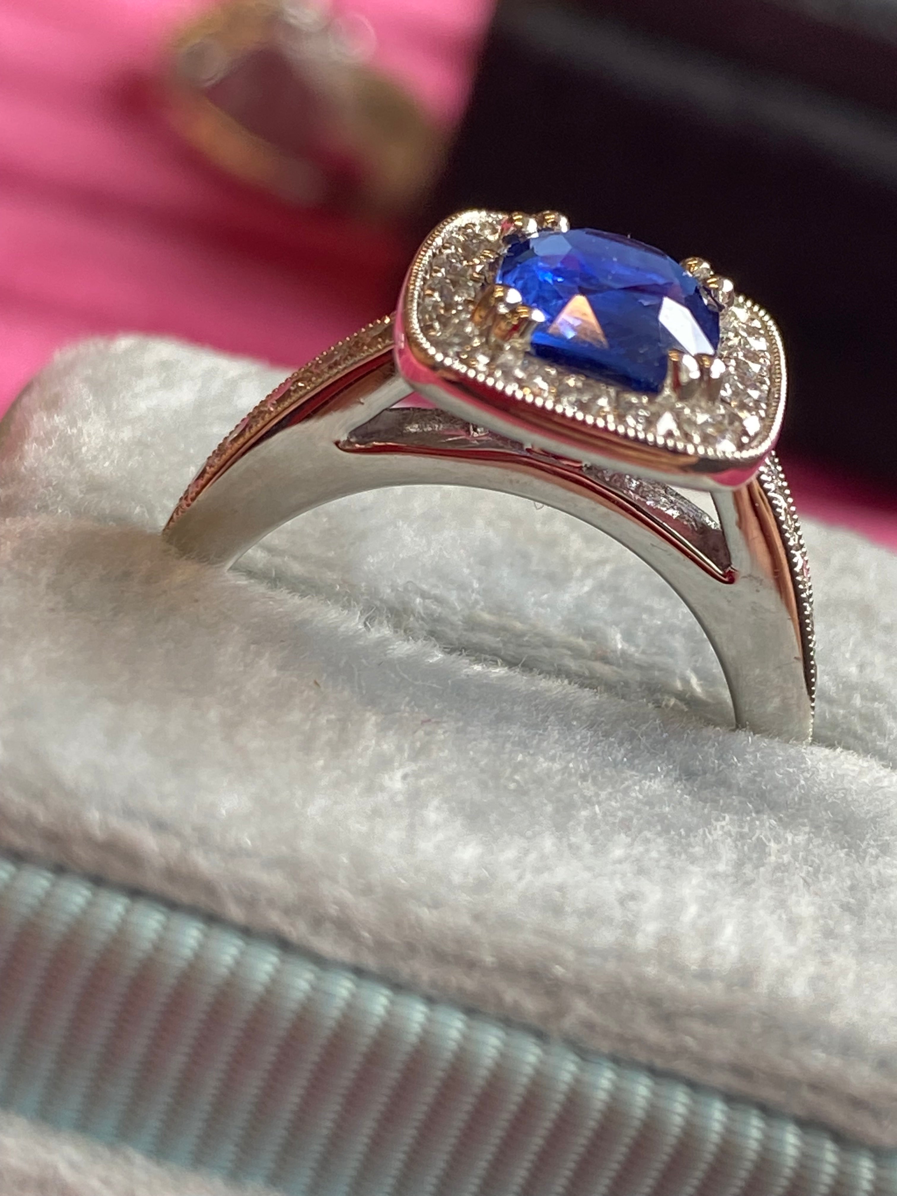 2.11 CTW Blue Ceylon Sapphire and Natural Diamond Ring in Platinum