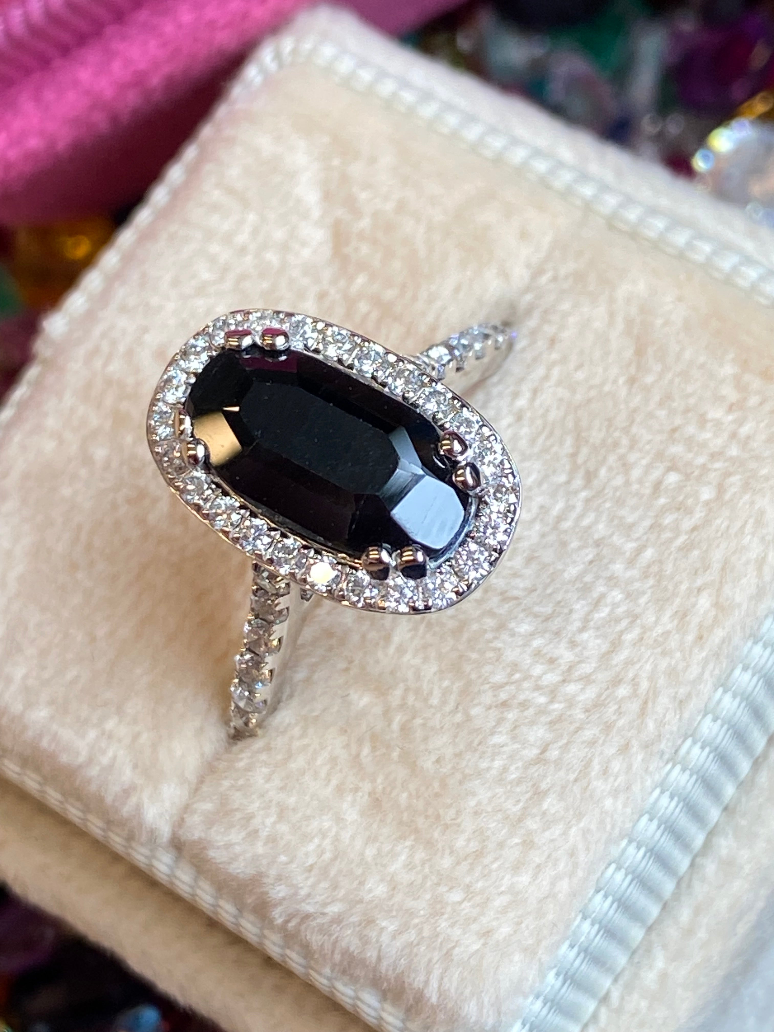 2.85 Carat Black Sapphire and Natural Diamond Ring in 9ct White Gold
