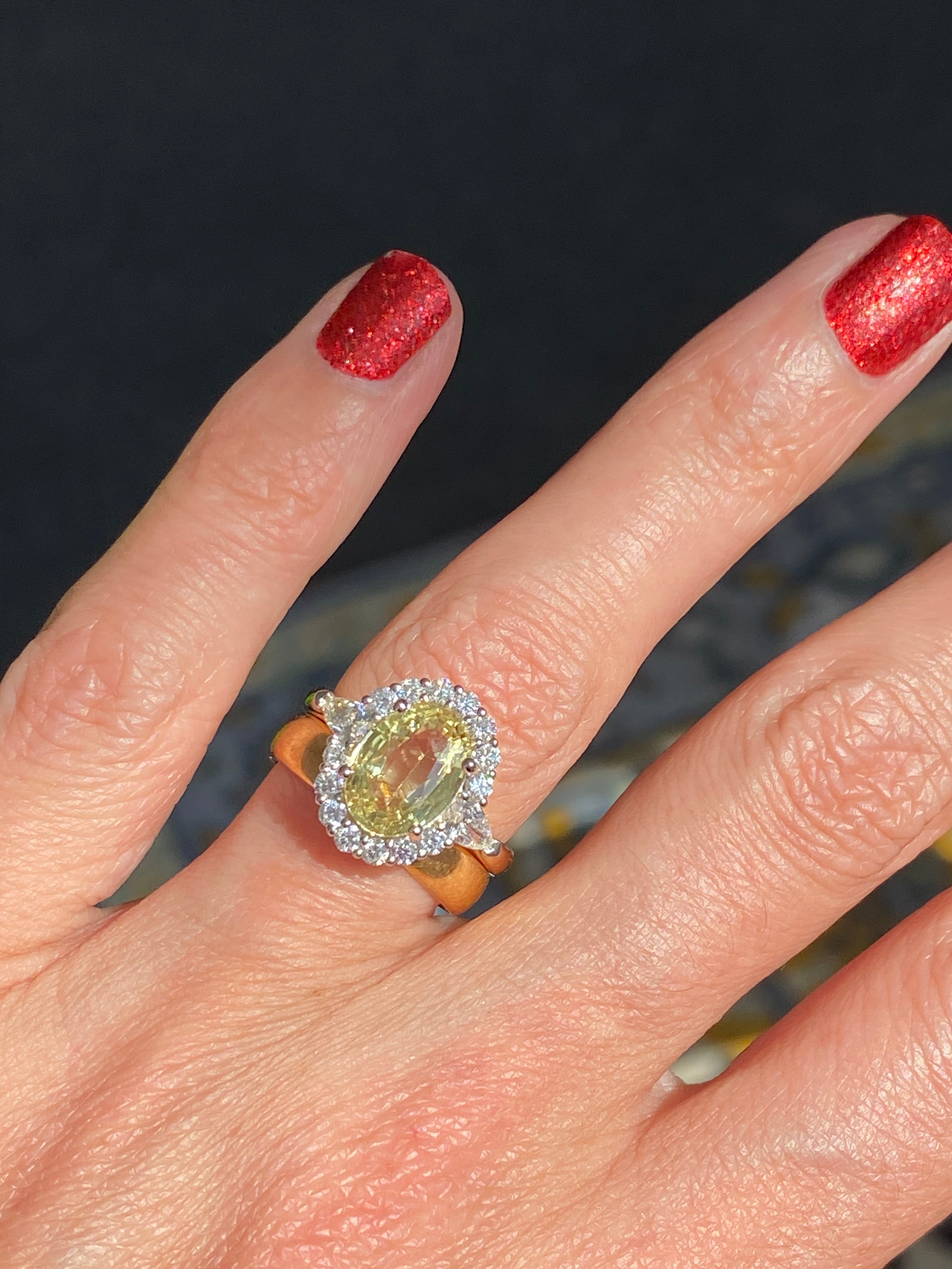 3.73 CTW Yellow Sapphire and Natural Diamond Ring in Platinum and 18ct Yellow Gold