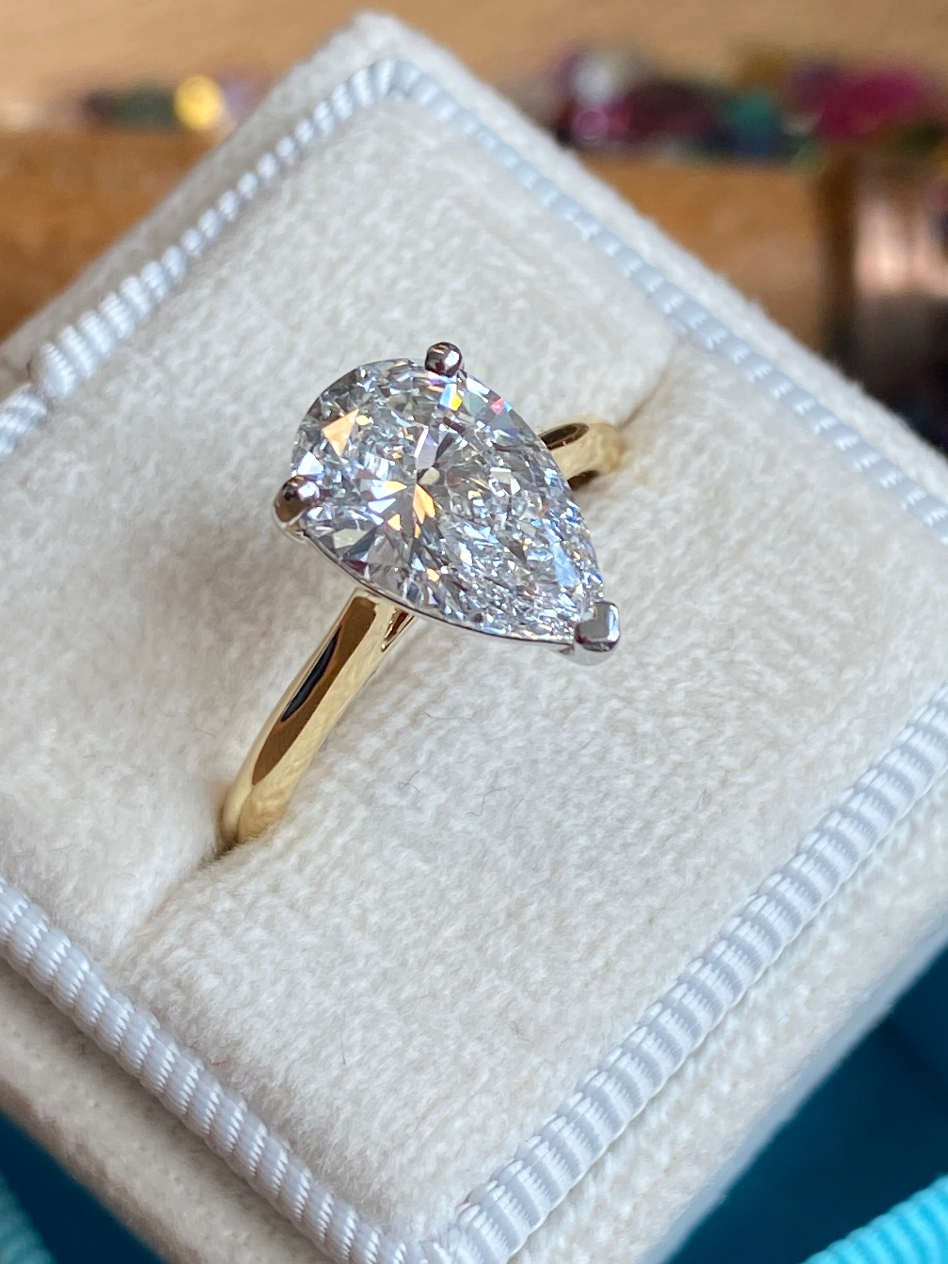 Heritage 2.00 CT + Lab Grown Pear Cut Diamond Solitaire Engagement Ring, at Least E Colour / VVS Clarity