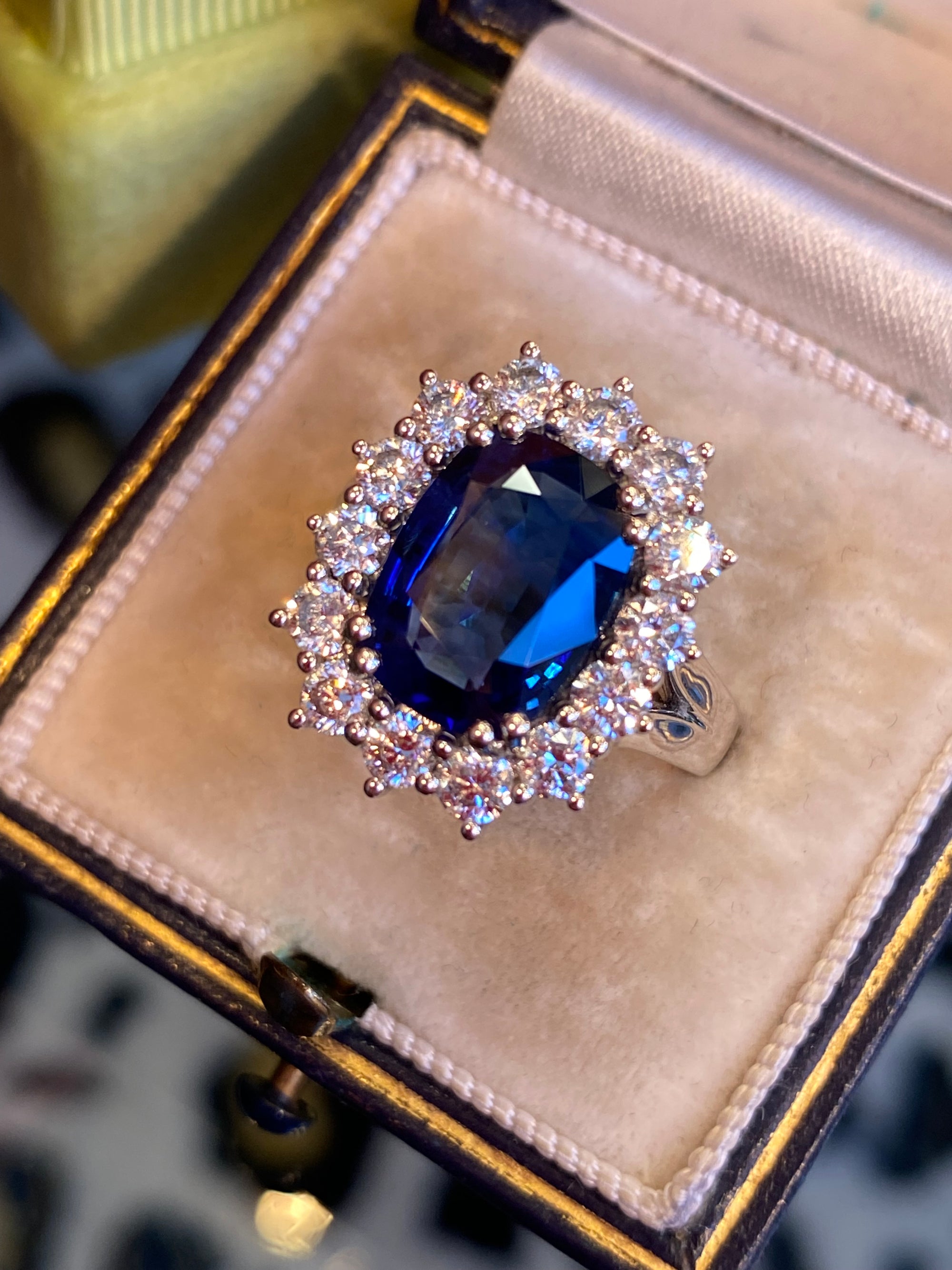 4.05 Carat Blue Ceylon Sapphire and 1.38 CTW Natural Diamond Halo Ring in Platinum