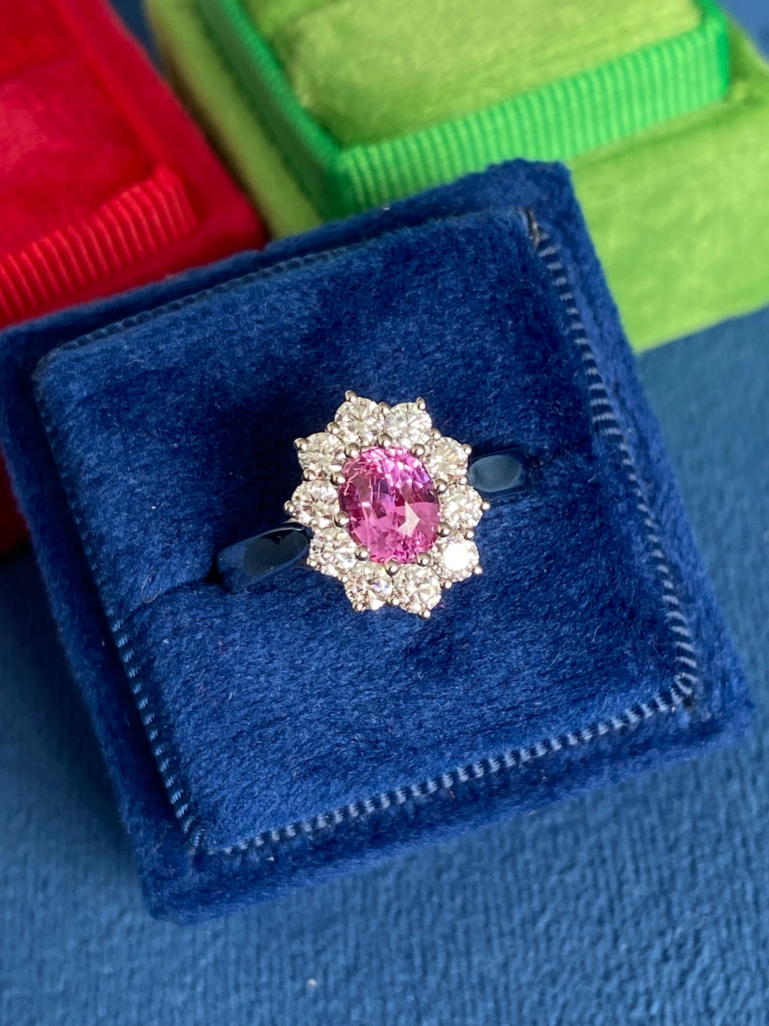 1.81 CTW Pink Sapphire and Natural Diamond Ring in Platinum
