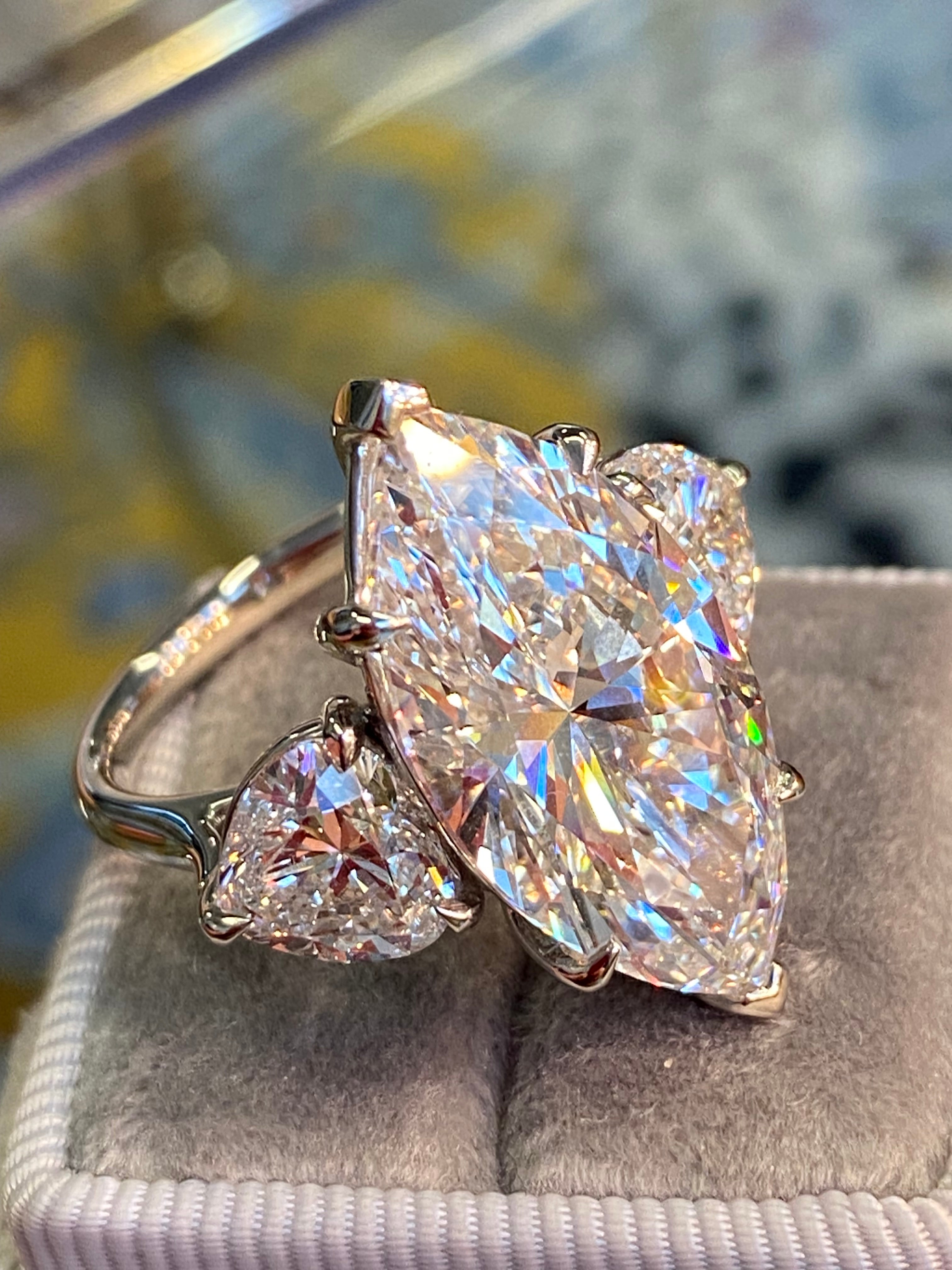 10.00 Carat Marquise Cut + 3.00CTW Heart Cut Lab Diamond Engagement Ring in Platinum