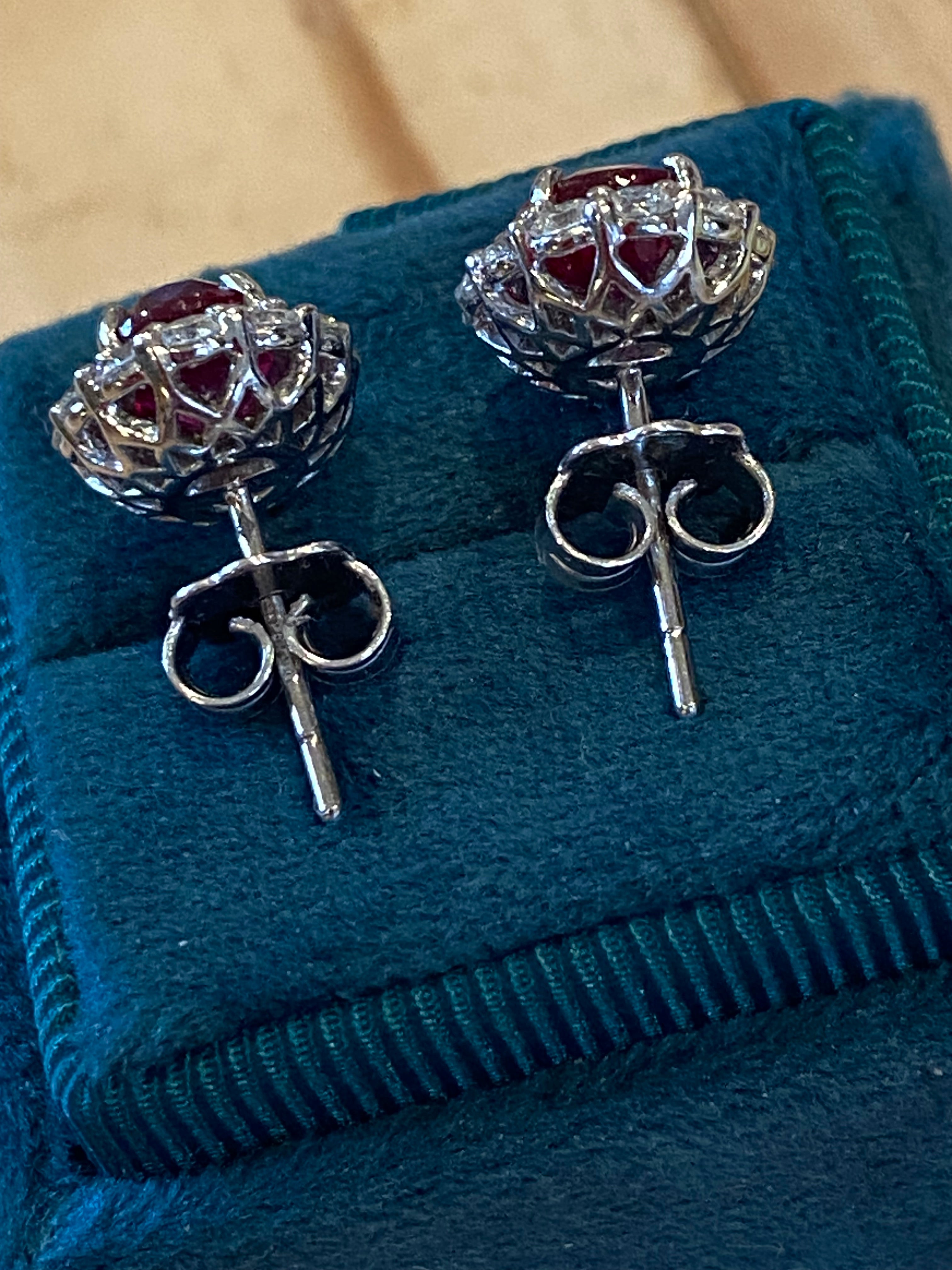 4.27 CTW Certified No Heat Ruby and Natural Diamond Stud Earrings in 18ct White Gold