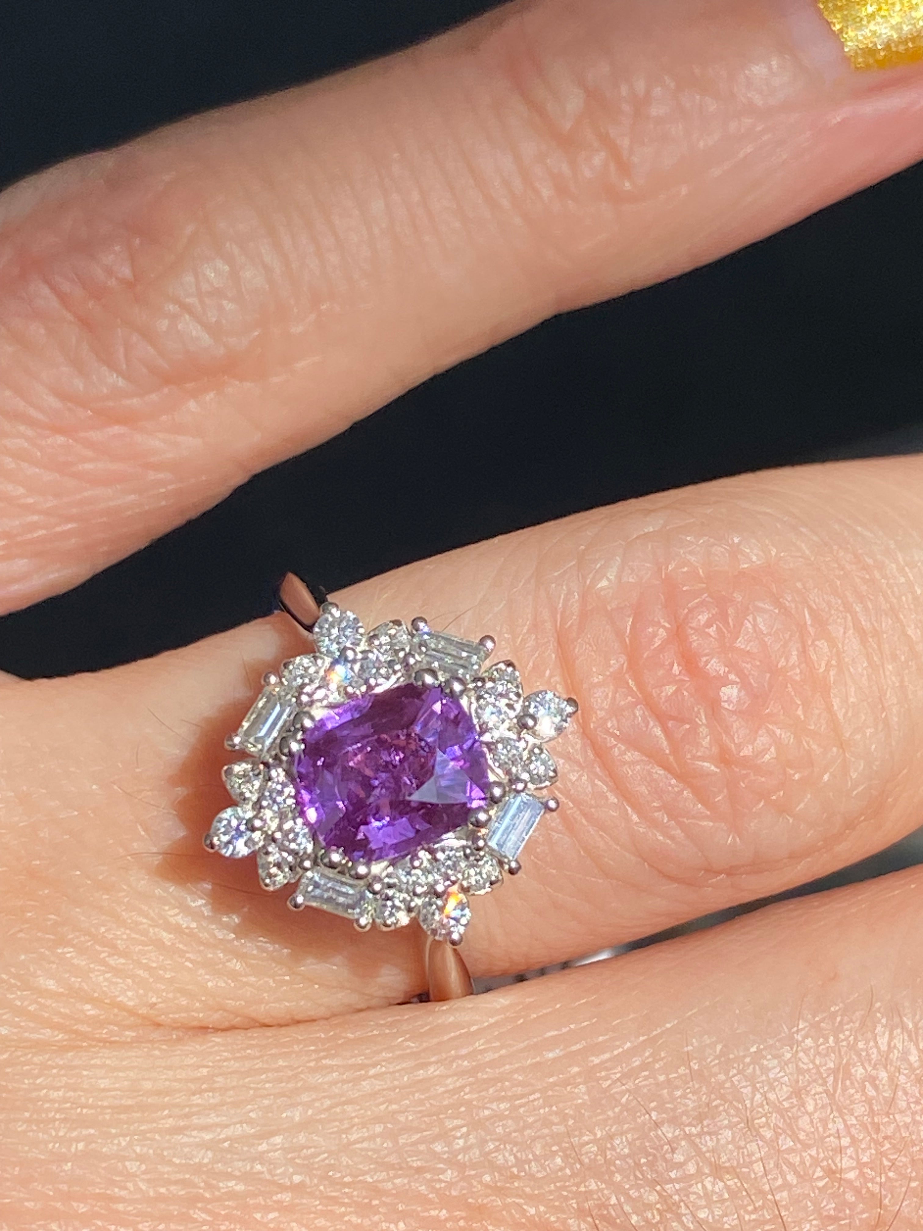 1.20 Carat Purple Sapphire and 0.41ctw Natural Diamond Halo Ring in Platinum