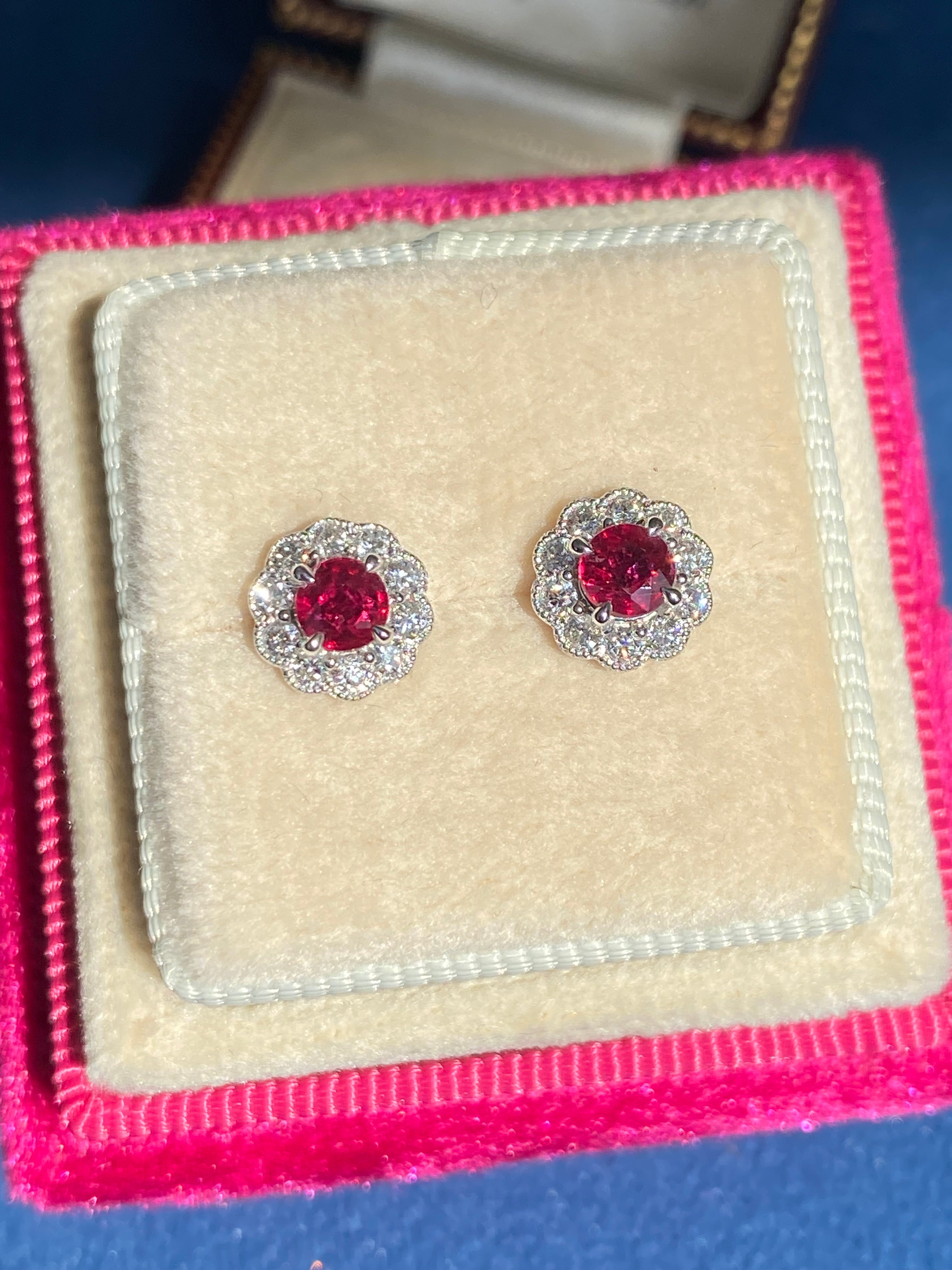 0.97 CTW Ruby and Natural Diamond Stud Earrings in 18ct White Gold