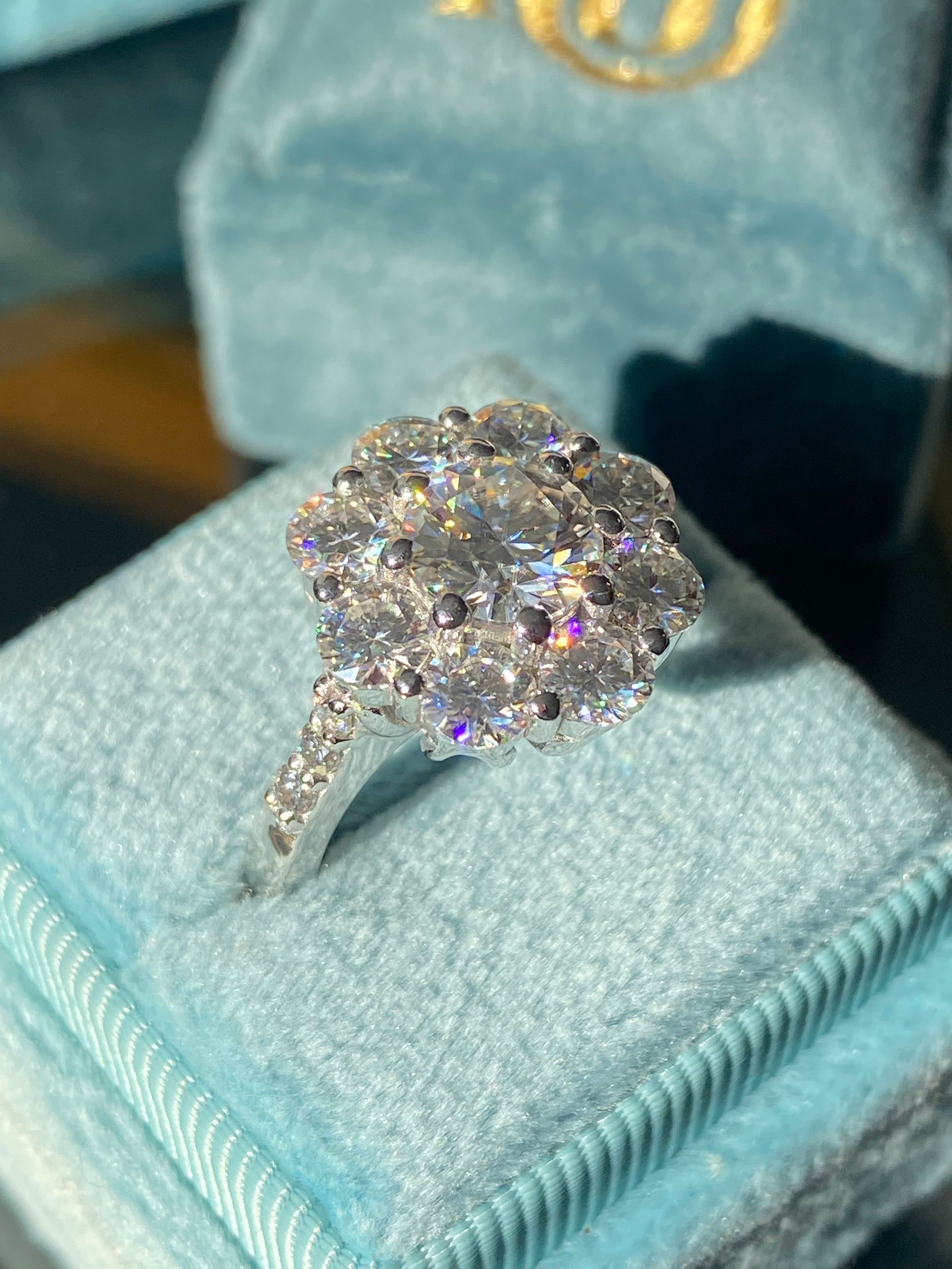 3.38 CTW Moissanite Daisy Halo Engagement Ring in Sterling Silver