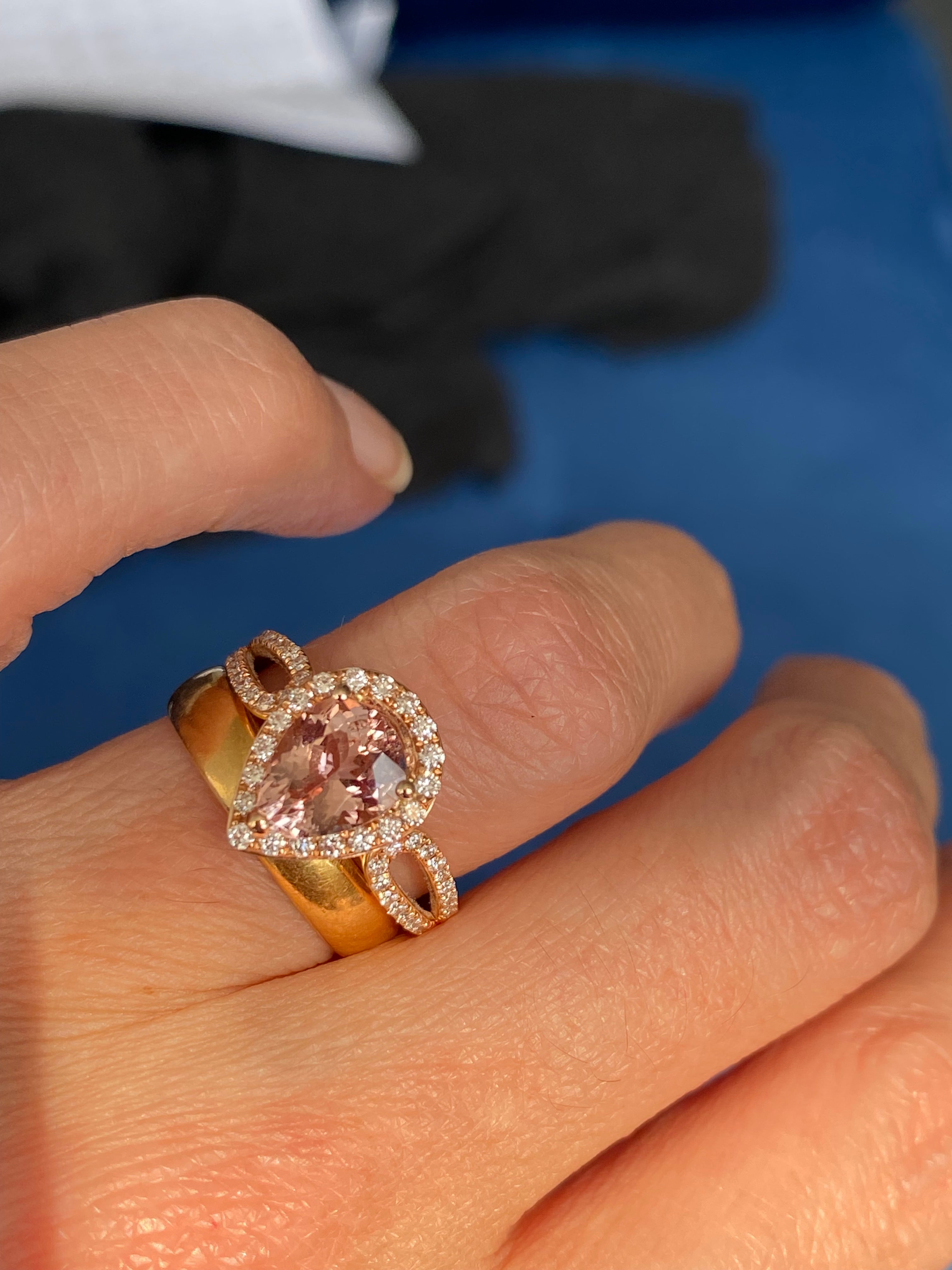 2.03 CTW Pear Cut Morganite and Natural Diamond Ring in 18ct Rose Gold