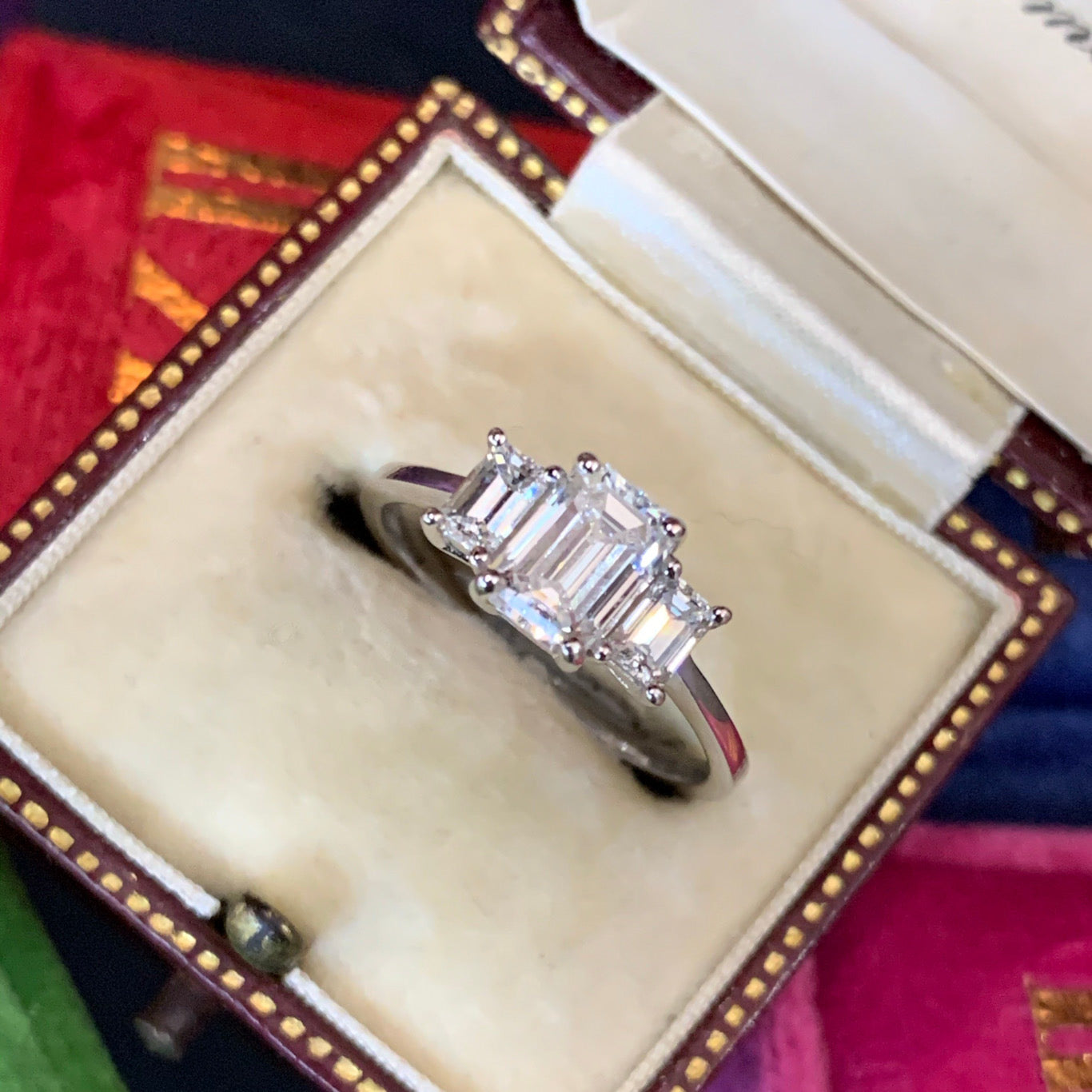 Heritage 1.60 CTW + Emerald Cut Lab Grown Diamond Trilogy Engagement Ring, at Least F Colour / VVS Clarity