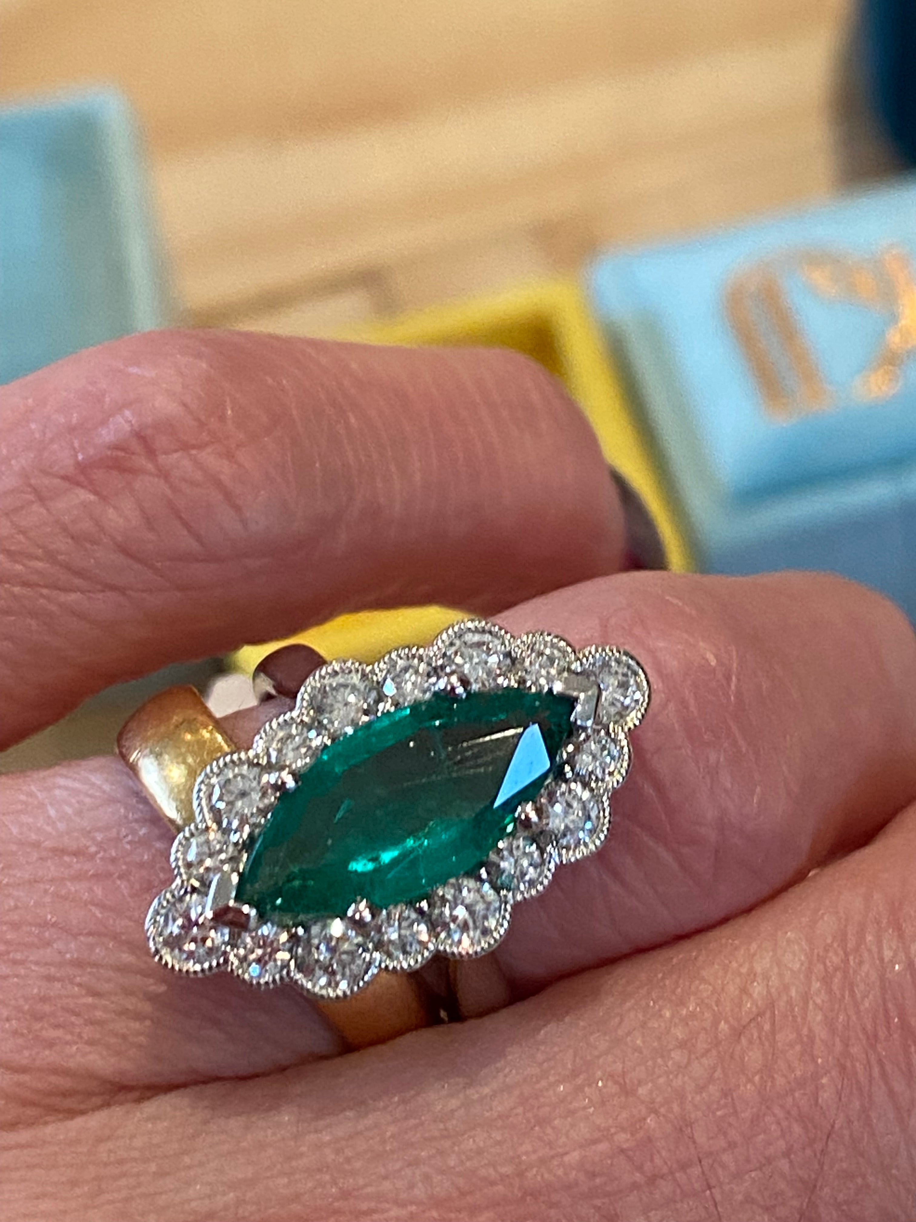 3.47 CTW Marquise Cut Emerald and Natural Diamond Halo Ring in Platinum