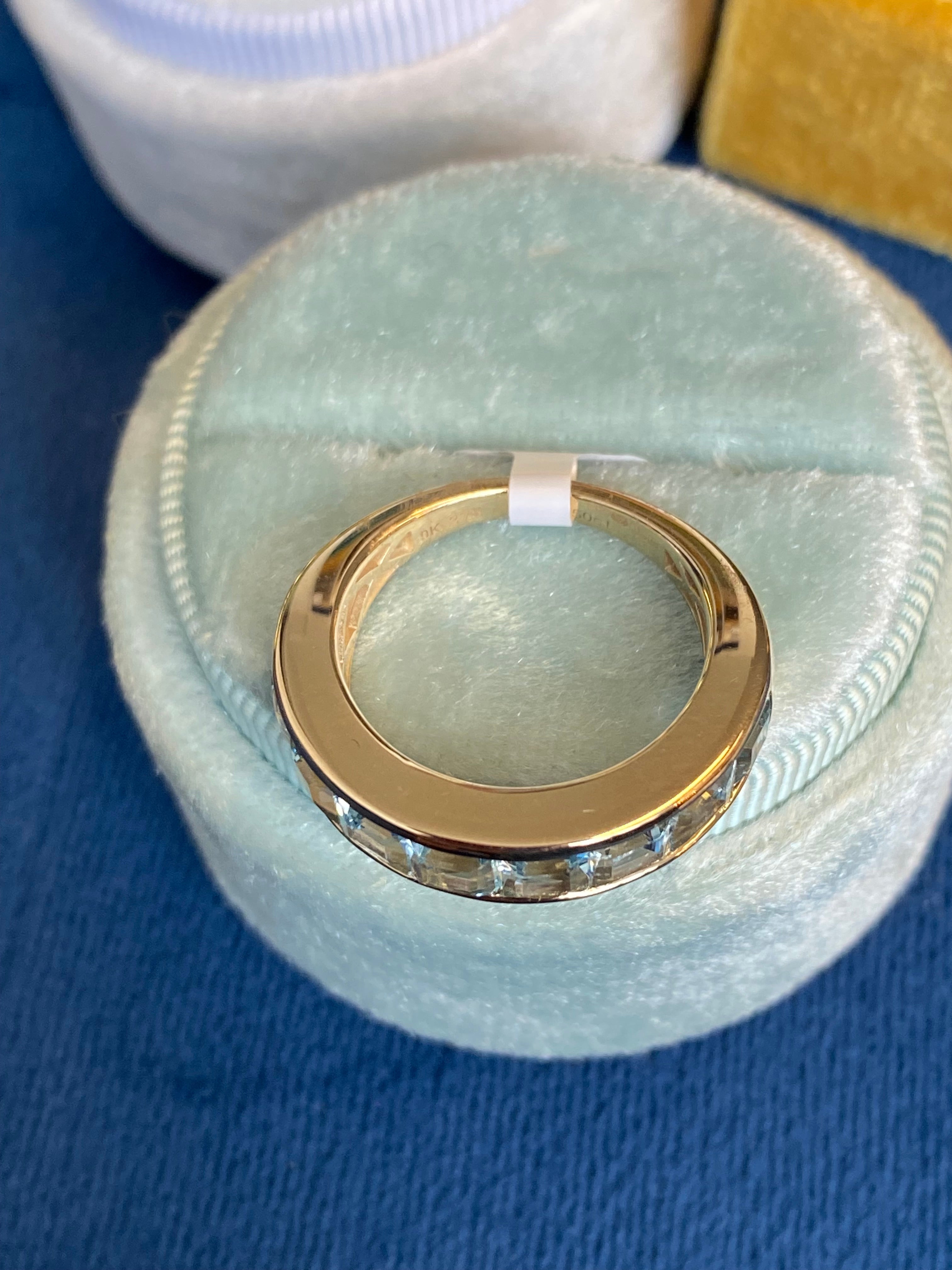 Stunning 2.33 CTW Aquamarine Eternity Ring in 9ct Yellow Gold