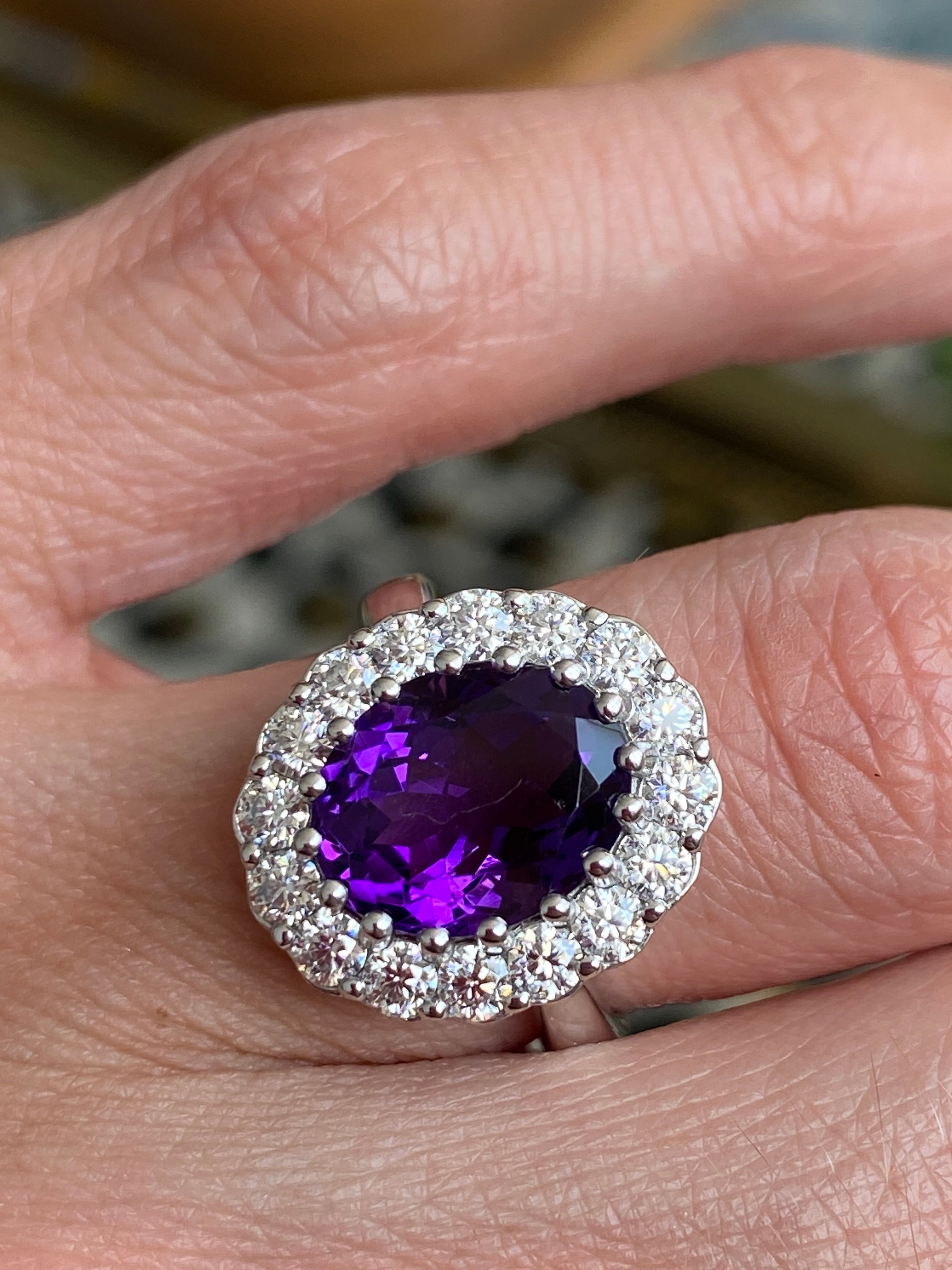5.50 CTW Oval Cut Amethyst and Moissanite Halo Cocktail Ring