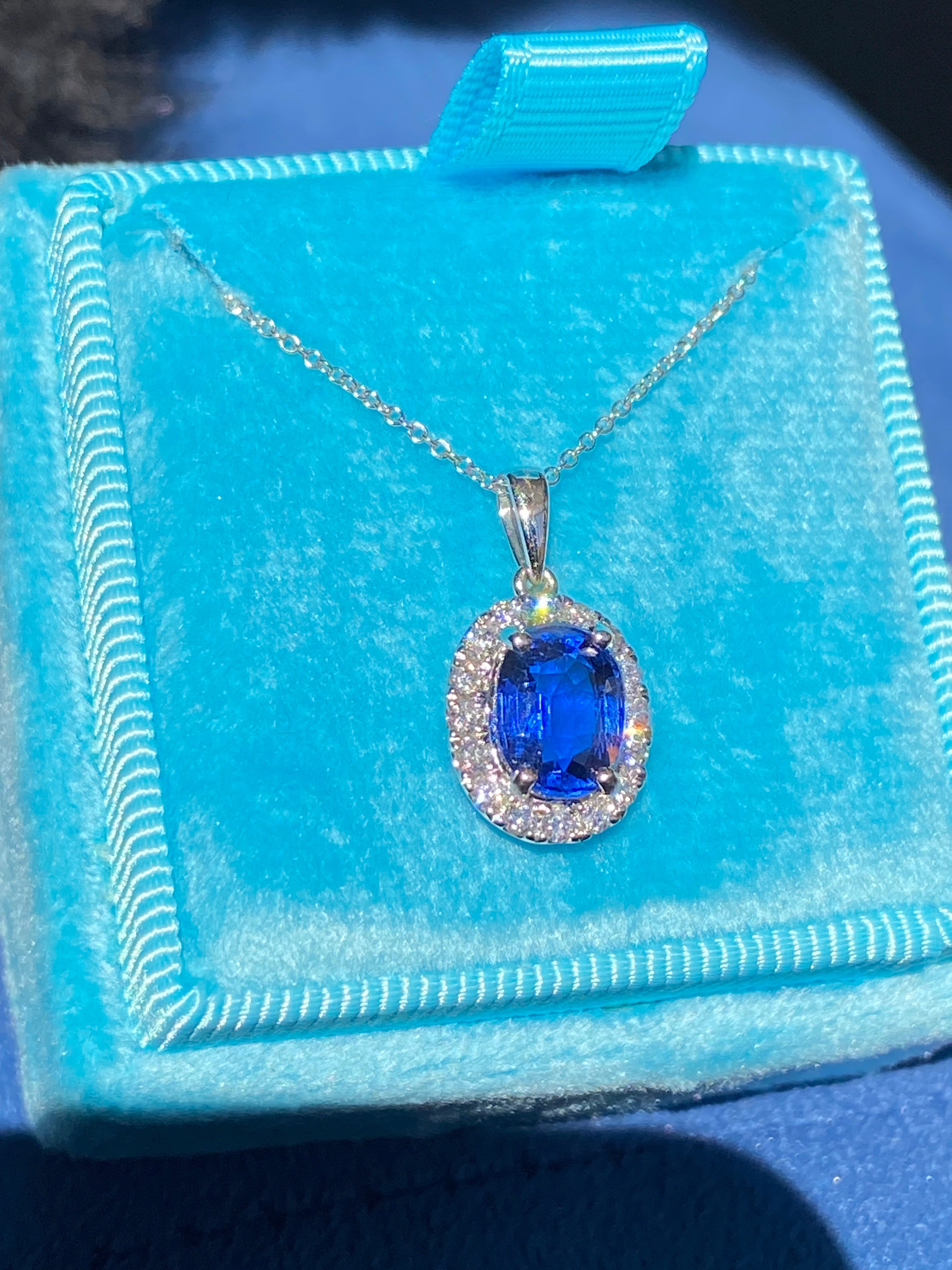2.63 CTW Kyanite and Natural Diamond Pendant Necklace in 18ct White Gold