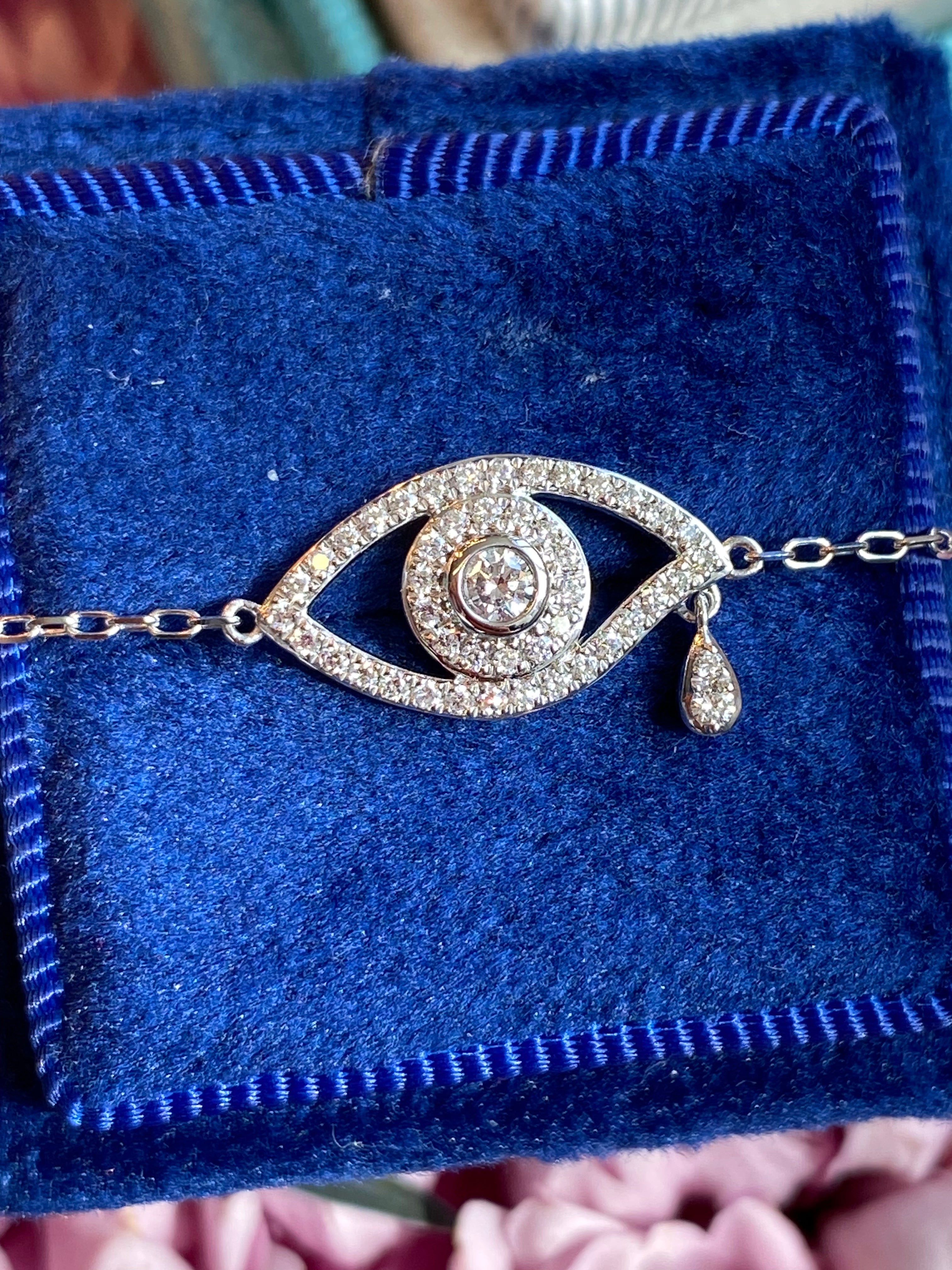 Beautiful Natural Diamond Anti Evil Eye Bracelet in 18ct White Gold