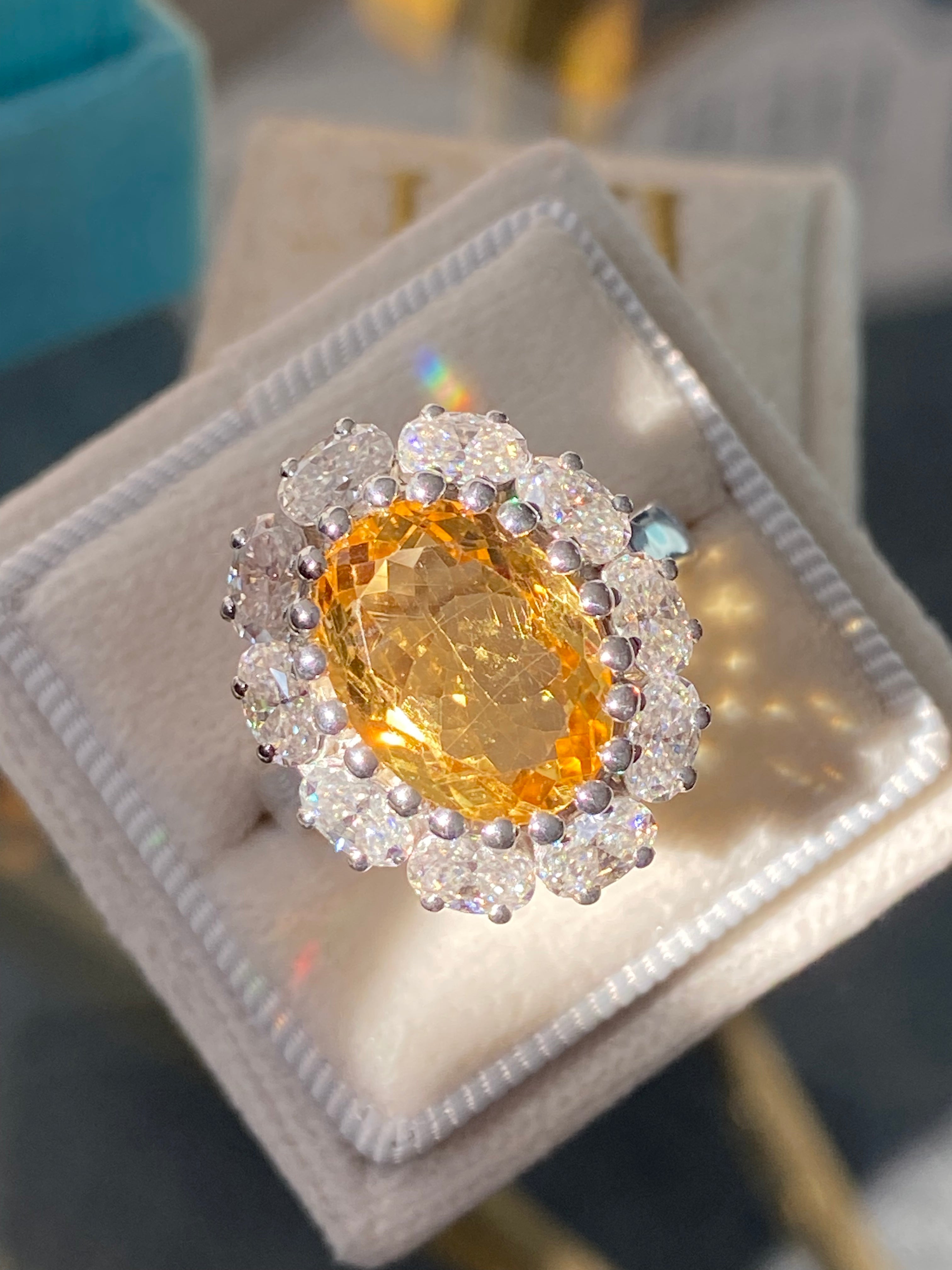 8.17 CTW Oval Cut Citrine and Moissanite Halo Cocktail Ring in Sterling Silver