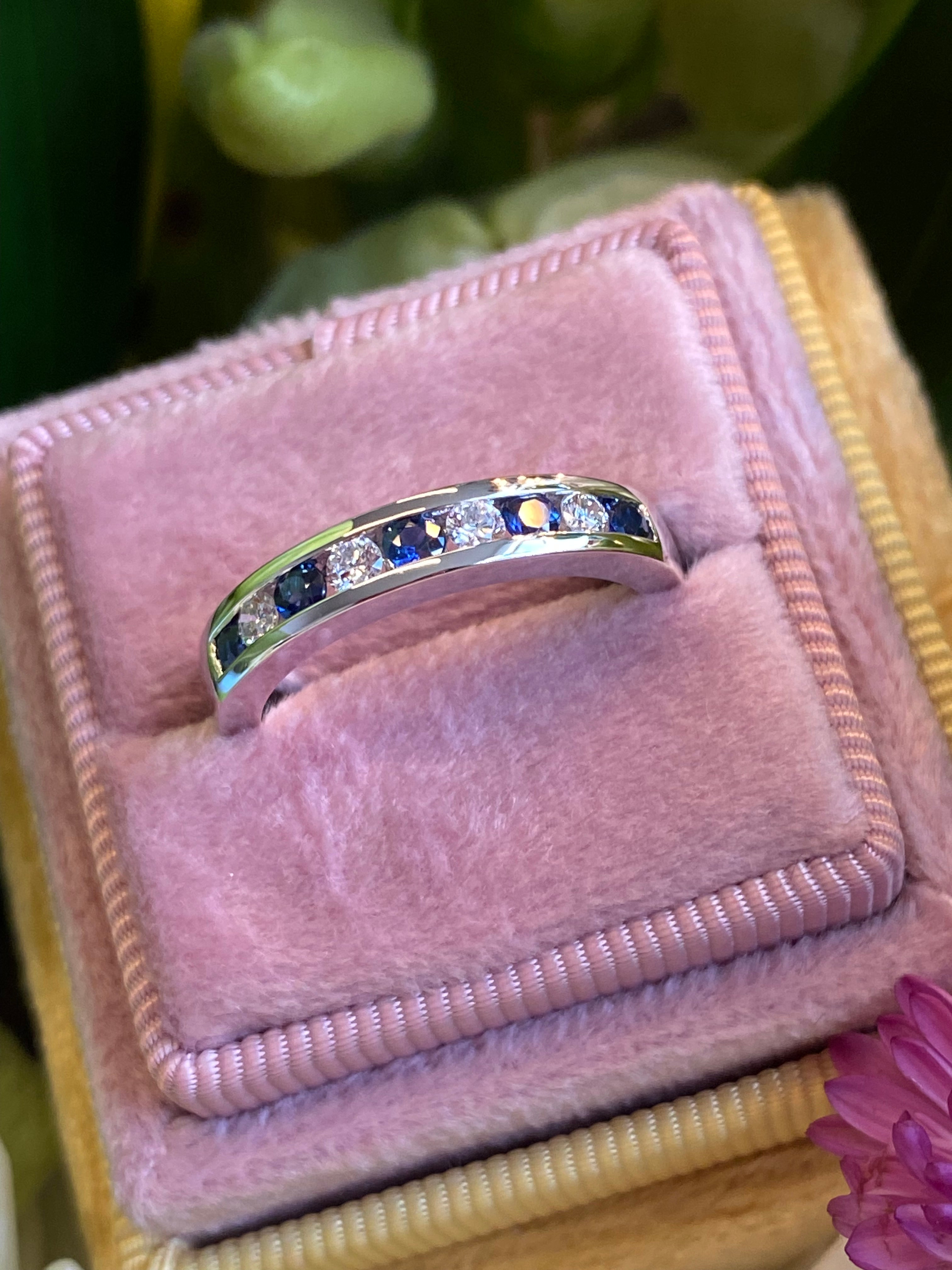 0.55 CTW Sapphire and Natural Diamond Eternity Wedding Stacking Ring in Platinum