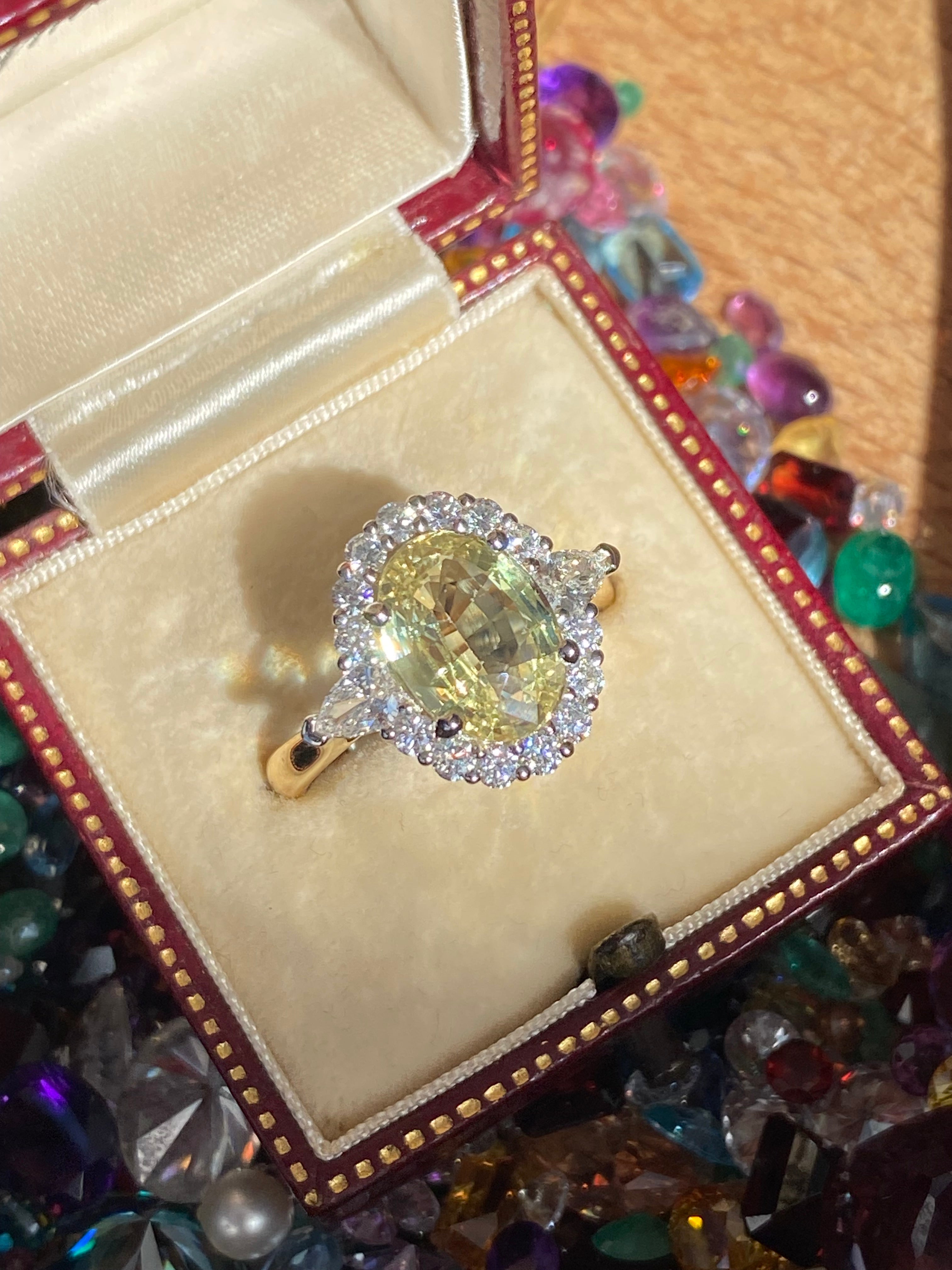 3.73 CTW Yellow Sapphire and Natural Diamond Ring in Platinum and 18ct Yellow Gold