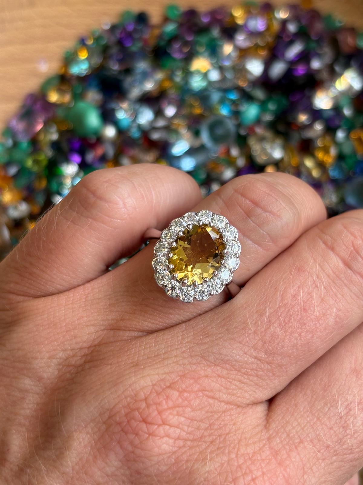 4.50 CTW Oval Cut Citrine and Moissanite Halo Cocktail Ring