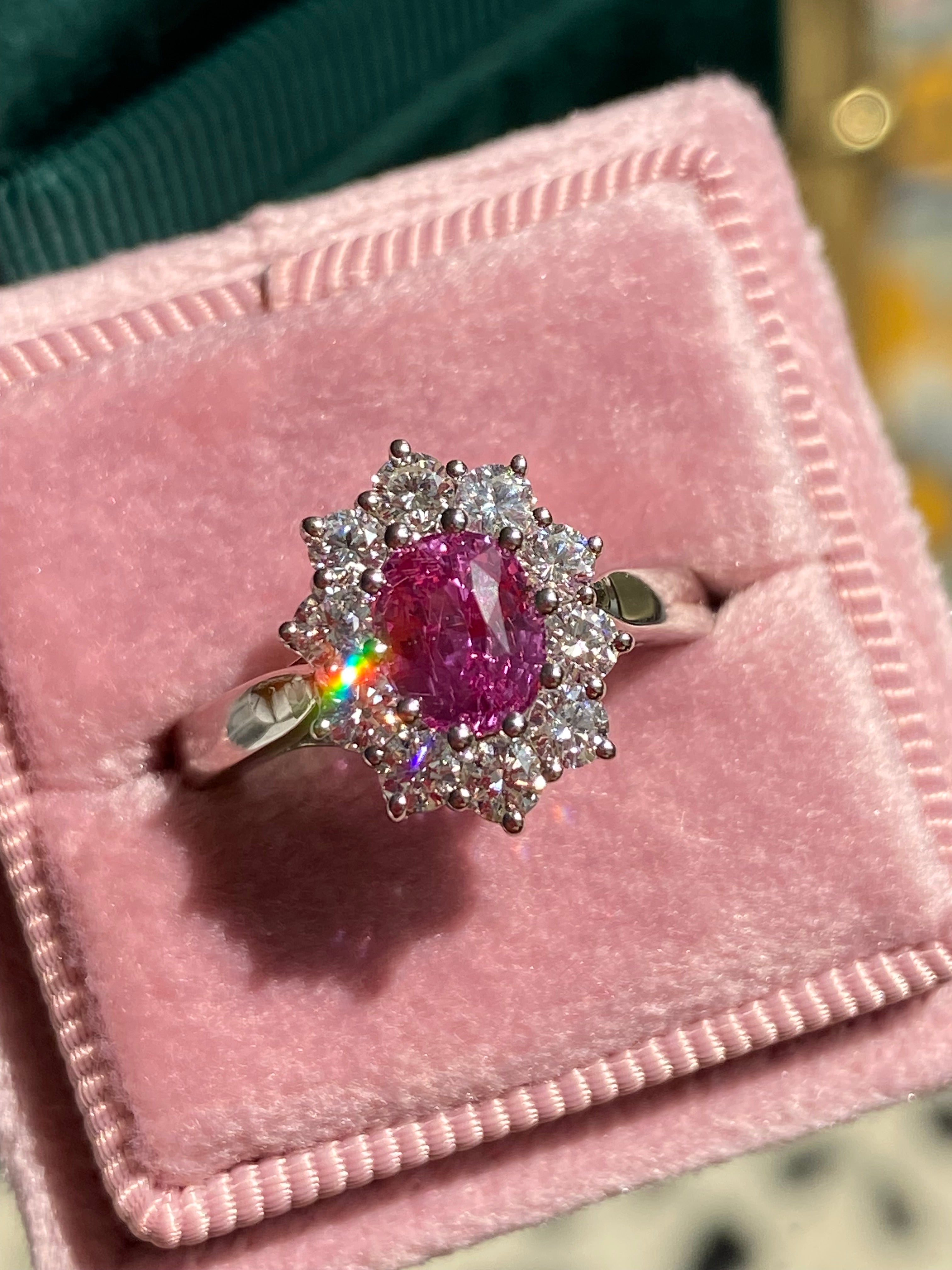 1.81 CTW Pink Sapphire and Natural Diamond Ring in Platinum