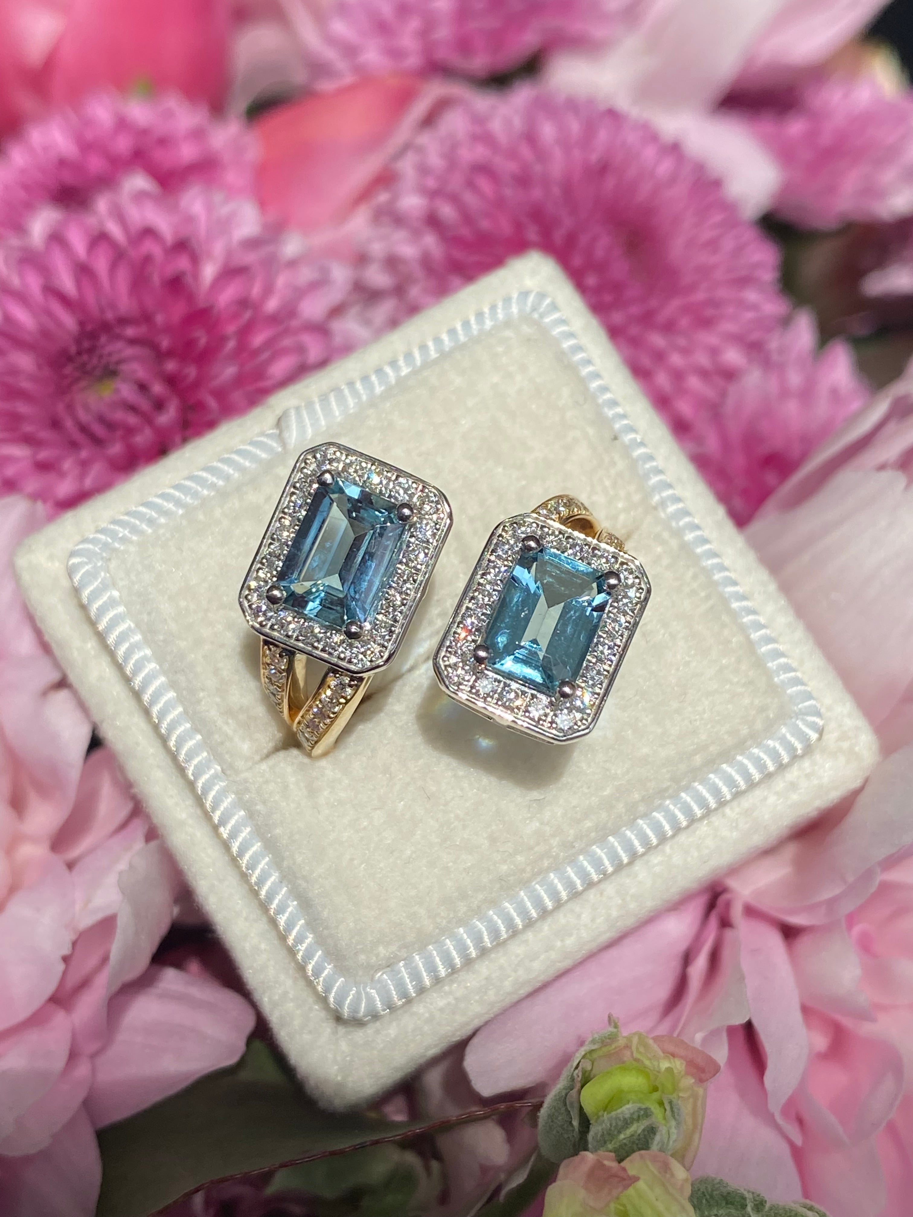 2.25ctw Aquamarine and Natural Diamond Toi et Moi Ring in Platinum and 18ct Yellow Gold