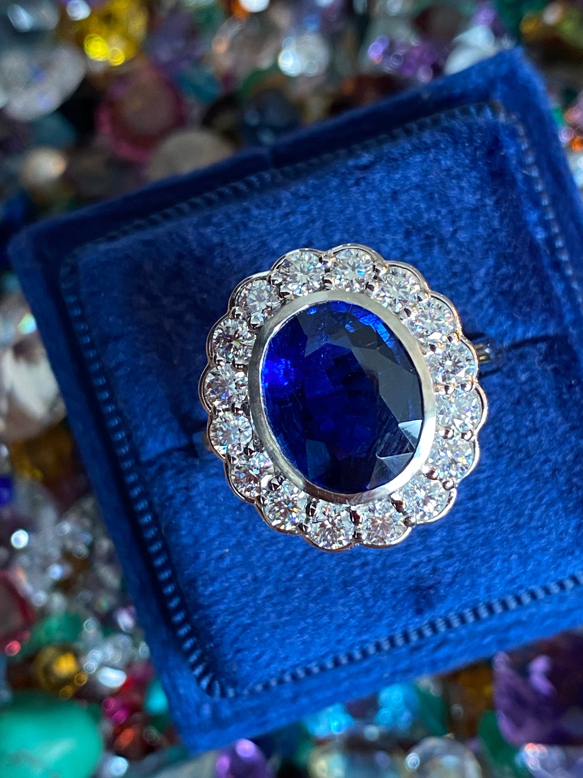 5.40 CTW Oval Cut Kyanite and Moissanite Halo Ring in Sterling Silver