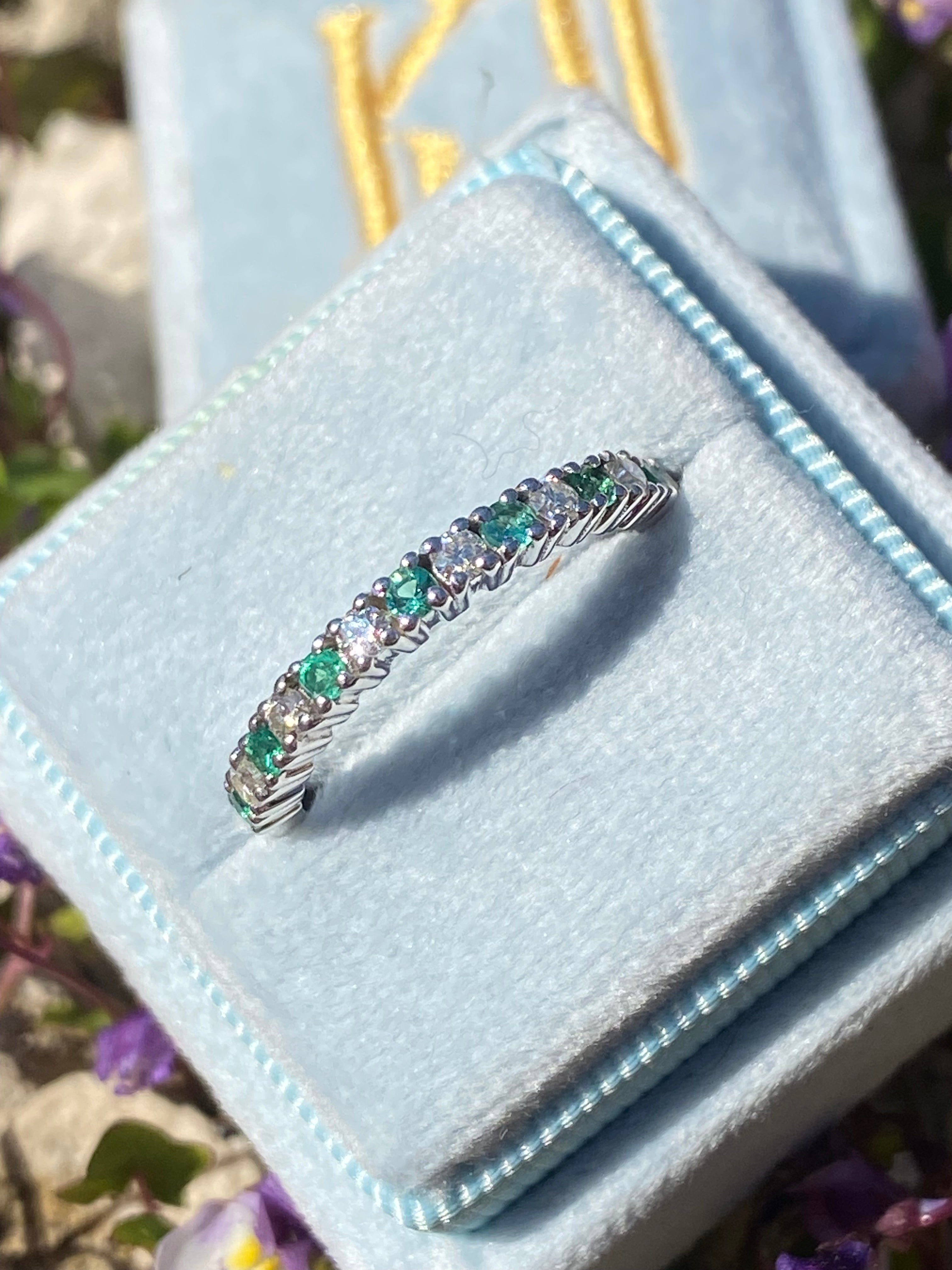 0.47ctw Natural Emerald and Moissanite Eternity Stacking Ring