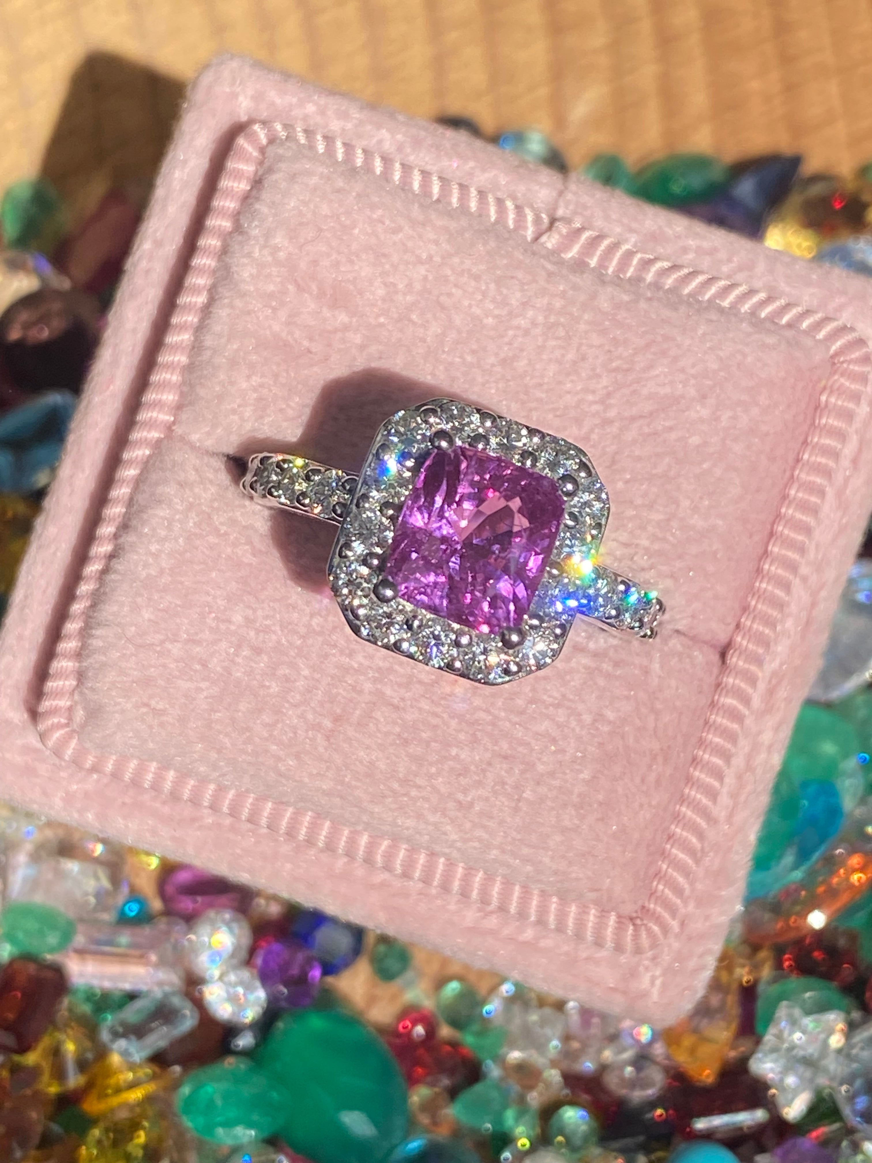 3.08 CTW Pink Sapphire and Natural Diamond Ring in Platinum