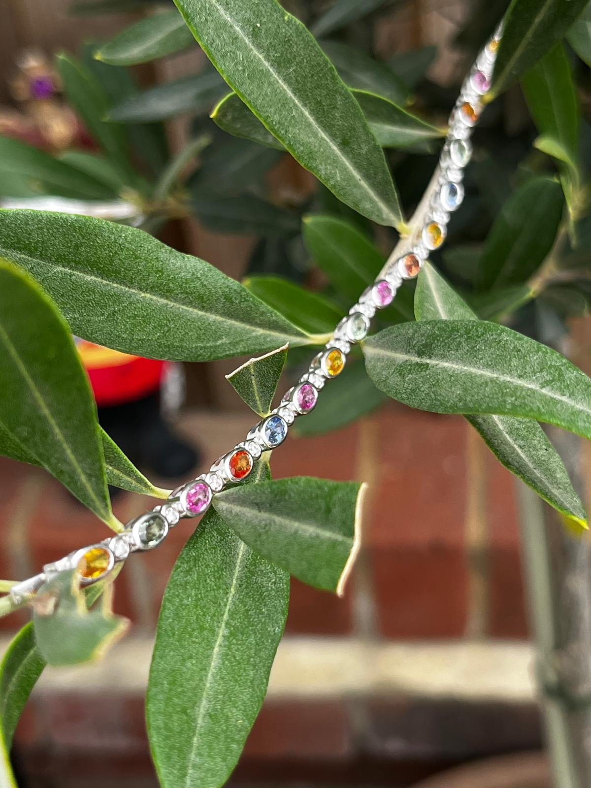 Sensational Multi Colour Sapphire and Natural Diamond Bracelet in 18ct White Gold